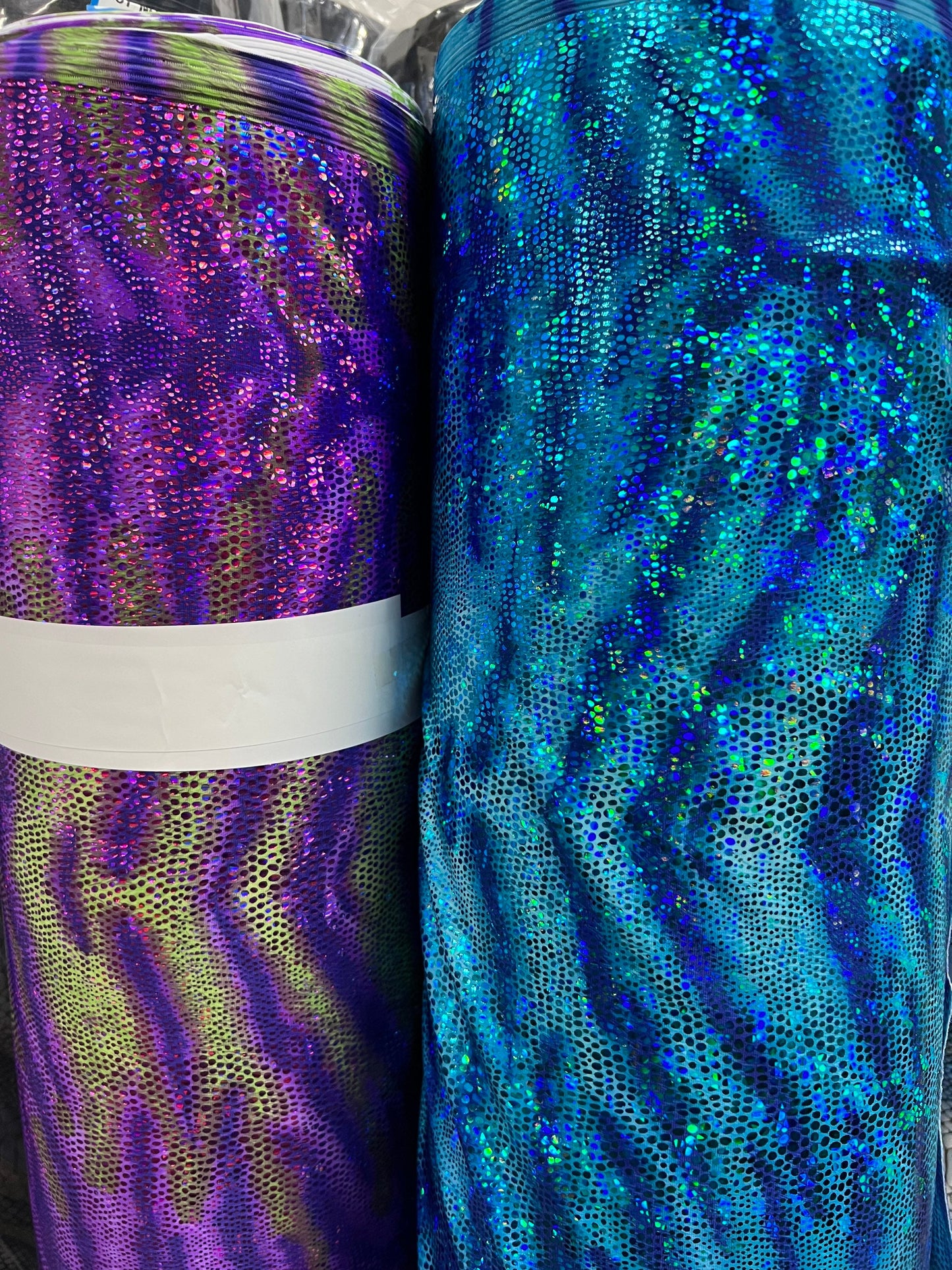 New Disco cobra design Nylon spandex with hologram foil 4way Stretch 58/60” Sold by the YD. Ships worldwide from Los Angeles California USA