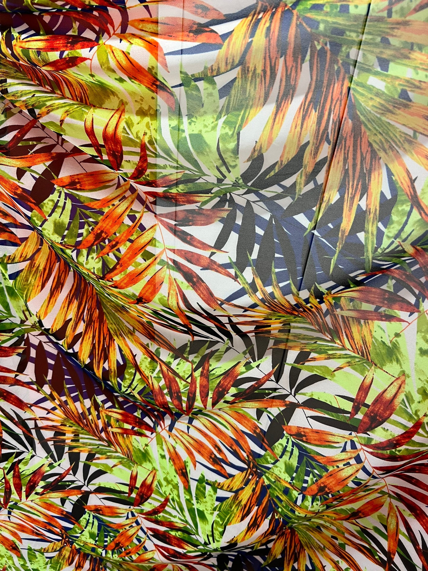 New Hawaiian leaves design with neon colors print on great quality of nylon power mesh 4-way stretch 58/60”