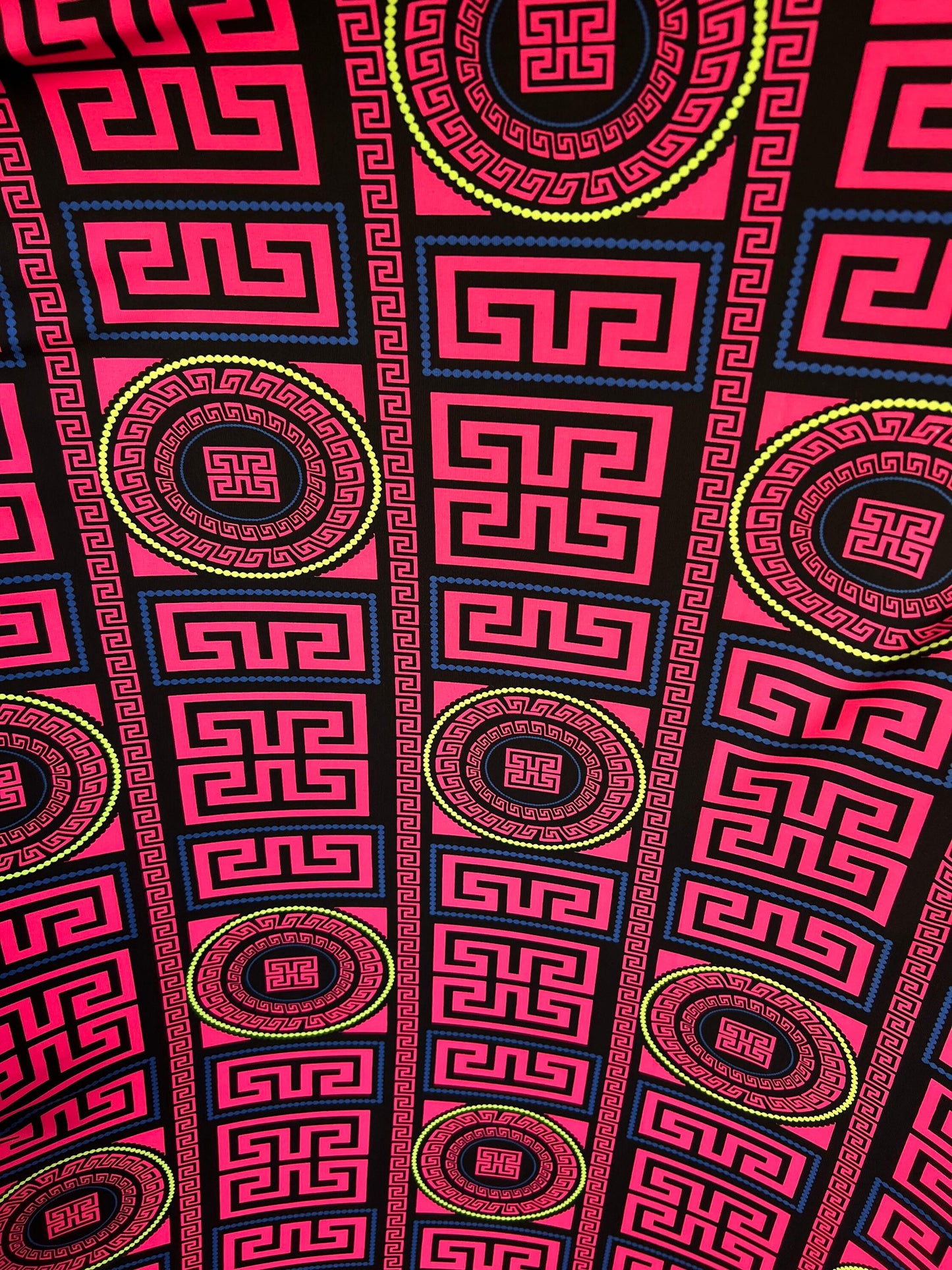 New modern brand fashion design Neon Pink & Neon green color print on poly spandex 2-way stretch 58/60” Sold by the YD. Ships worldwide