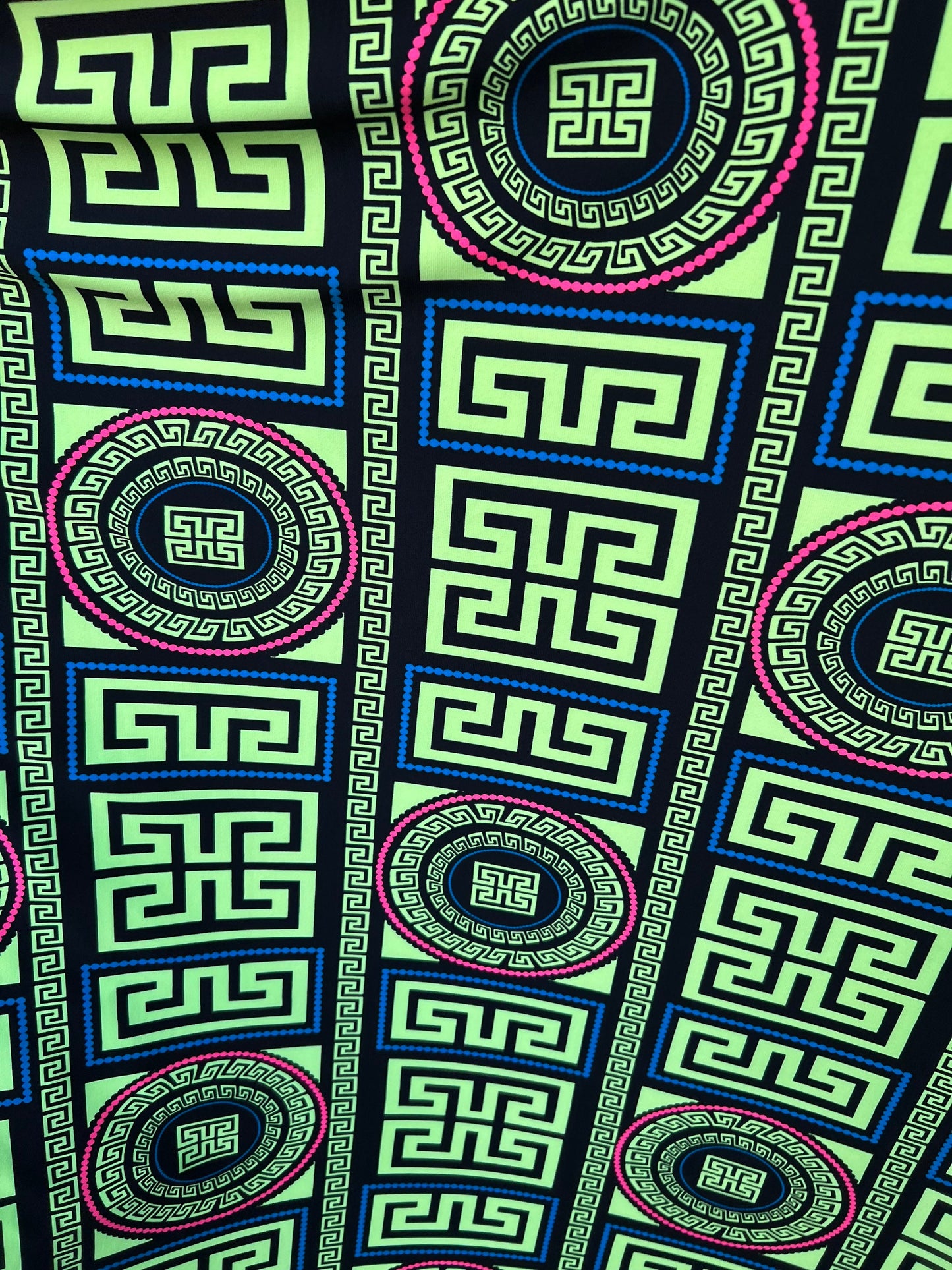 New modern brand fashion design Neon Pink & Neon green color print on poly spandex 2-way stretch 58/60” Sold by the YD. Ships worldwide