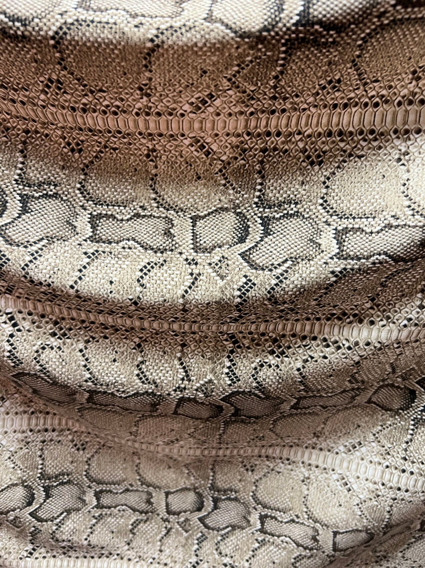 Exotic Snake skin design Natural/Brown print on poly spandex 4-way stretch 58/60” Sold by the YD. Ships Worldwide from Los Angeles CA