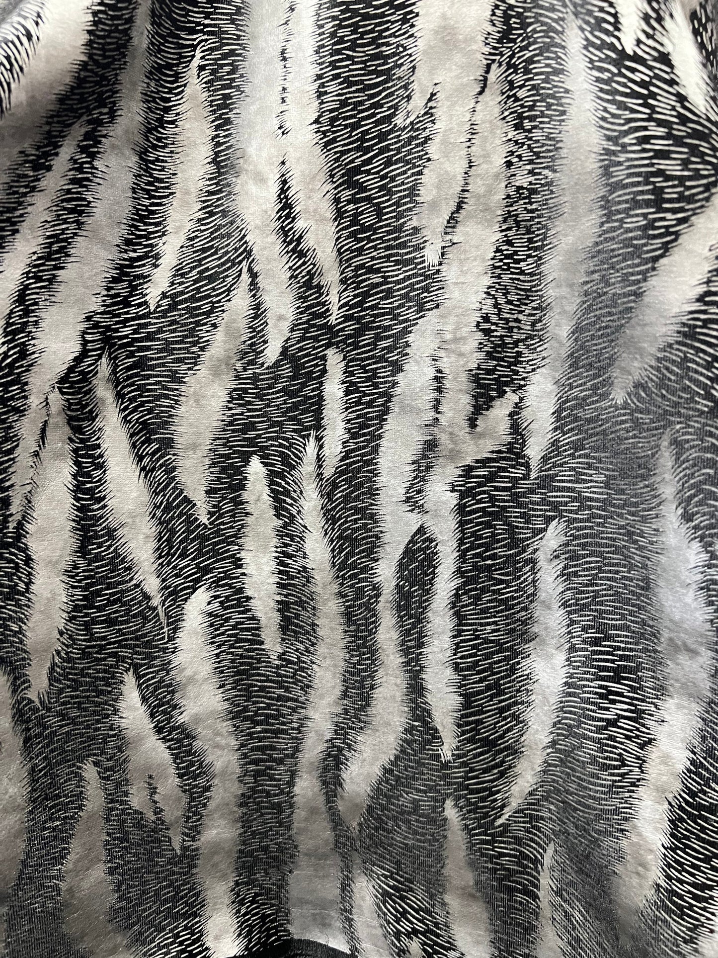 Exotic Tiger design print on stretch velvet with foil 4-way stretch 58/60” Sold by the YD.