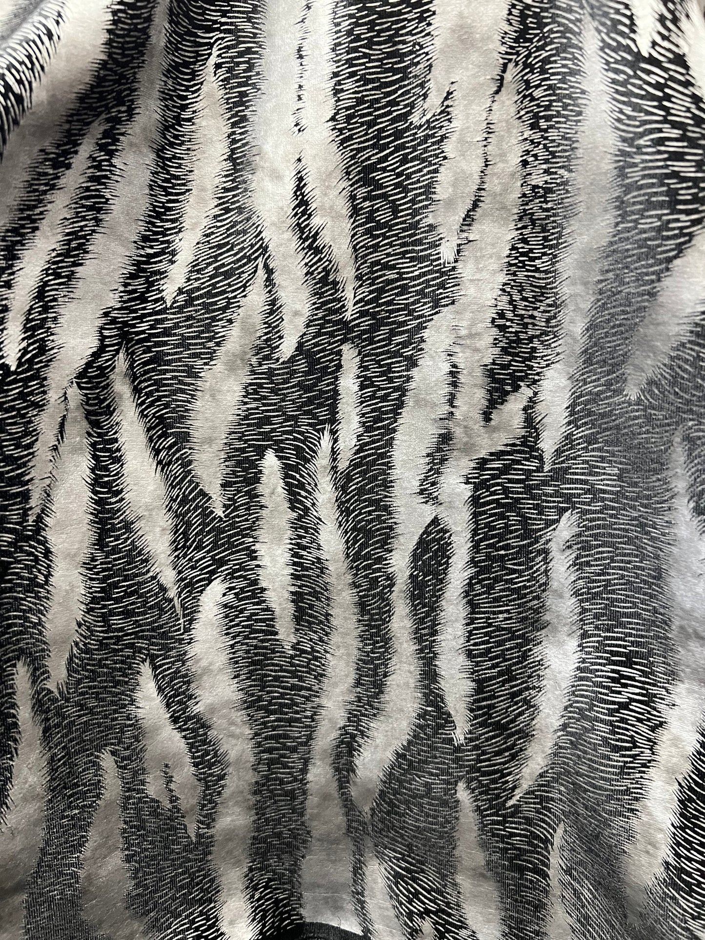 Exotic Tiger design print on stretch velvet with foil 4-way stretch 58/60” Sold by the YD.