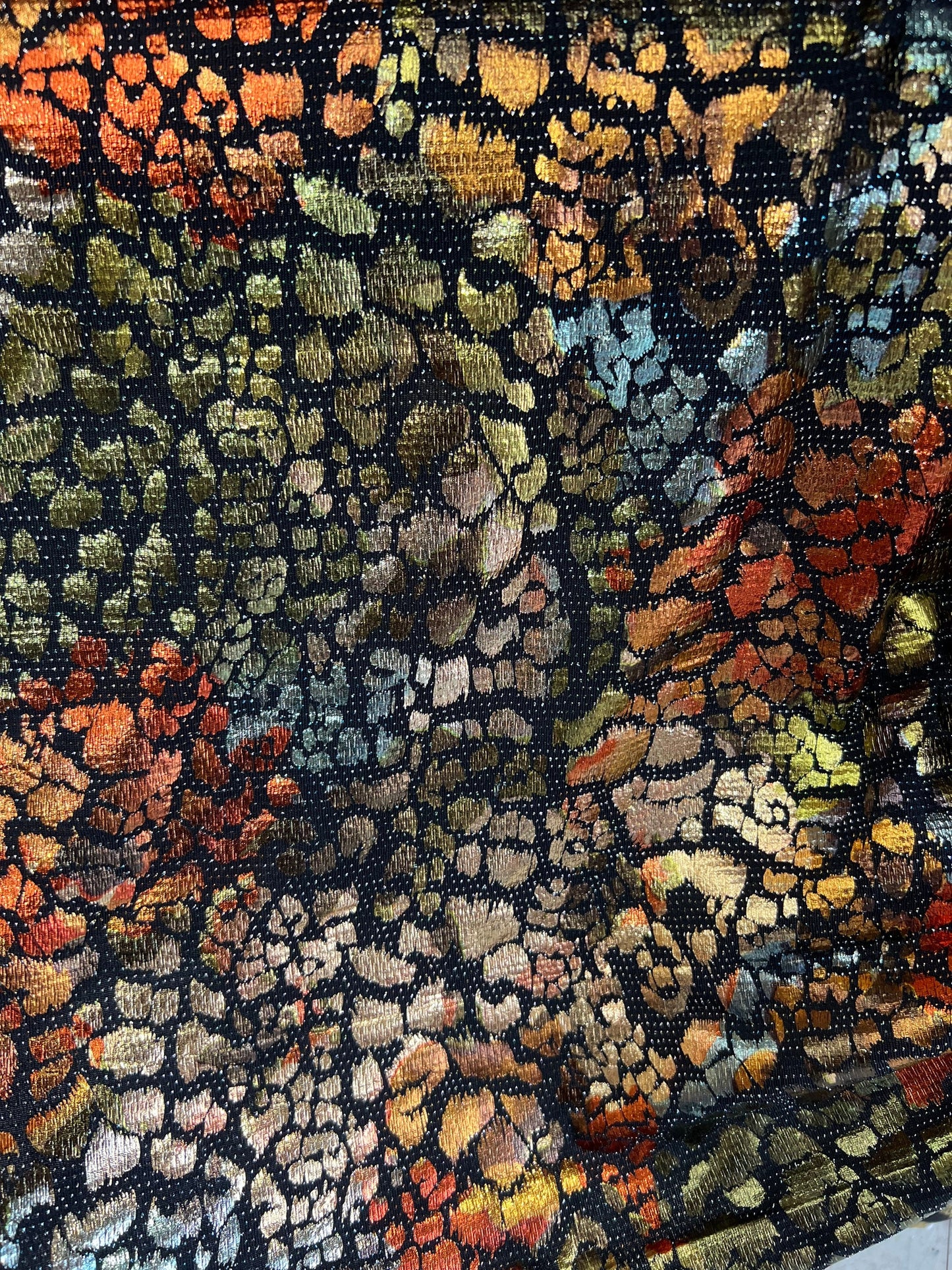 New abstract design metallic poly spandex with foil 2-way stretch 58/60” Sold by the YD. Ships Worldwide from Los Angeles California USA