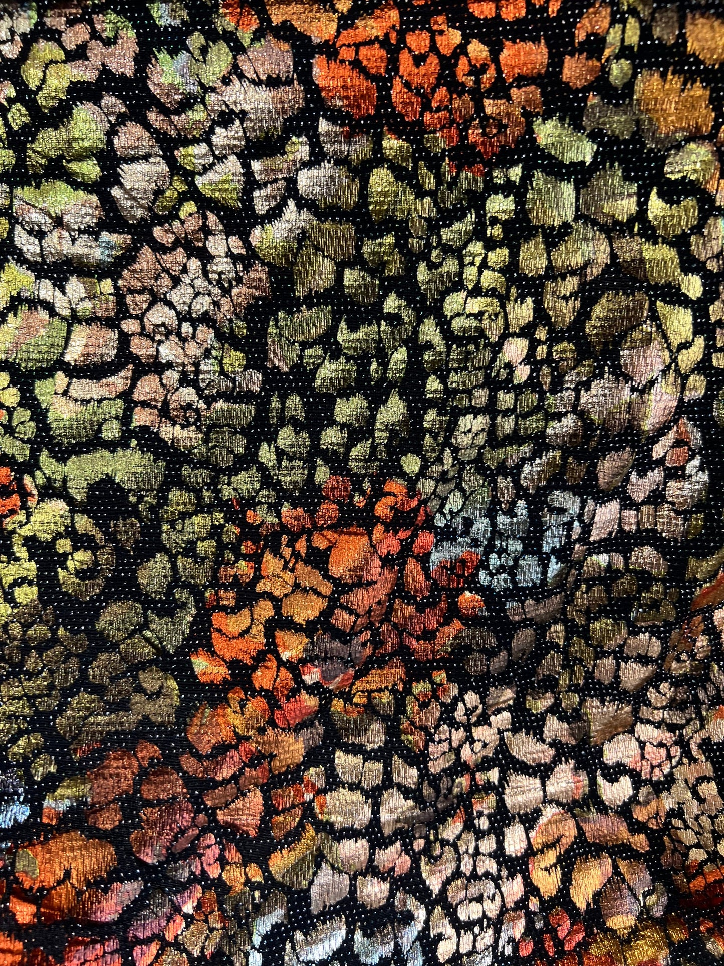 New abstract design metallic poly spandex with foil 2-way stretch 58/60” Sold by the YD. Ships Worldwide from Los Angeles California USA