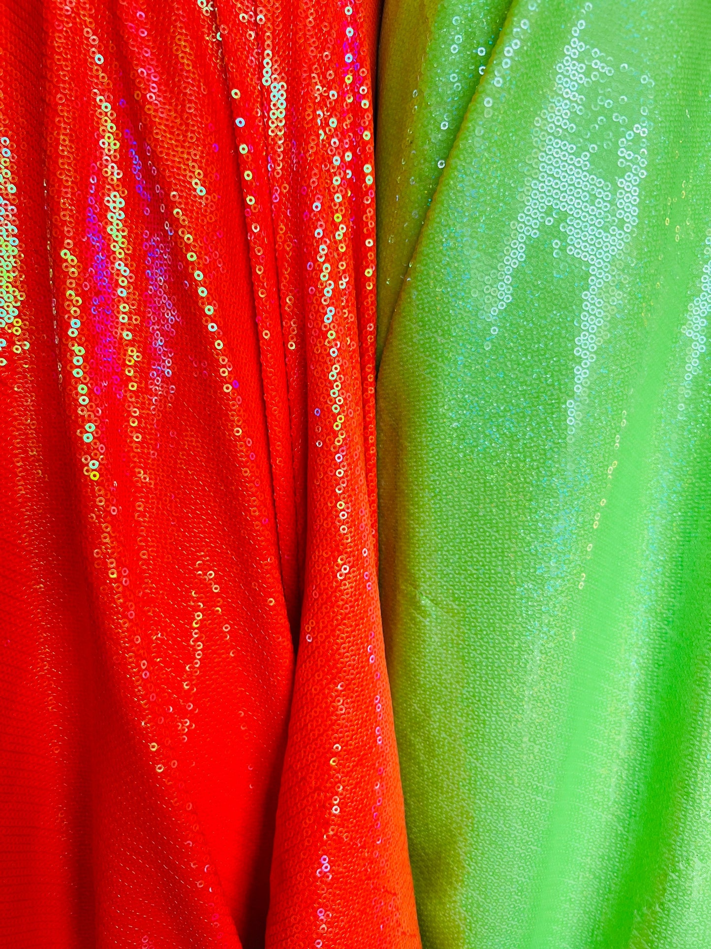 New neon colors iridescent mini sequins design embroidered on spandex base 2-way stretch 58/60” Sold by the YD. Ships Worldwide from L.A