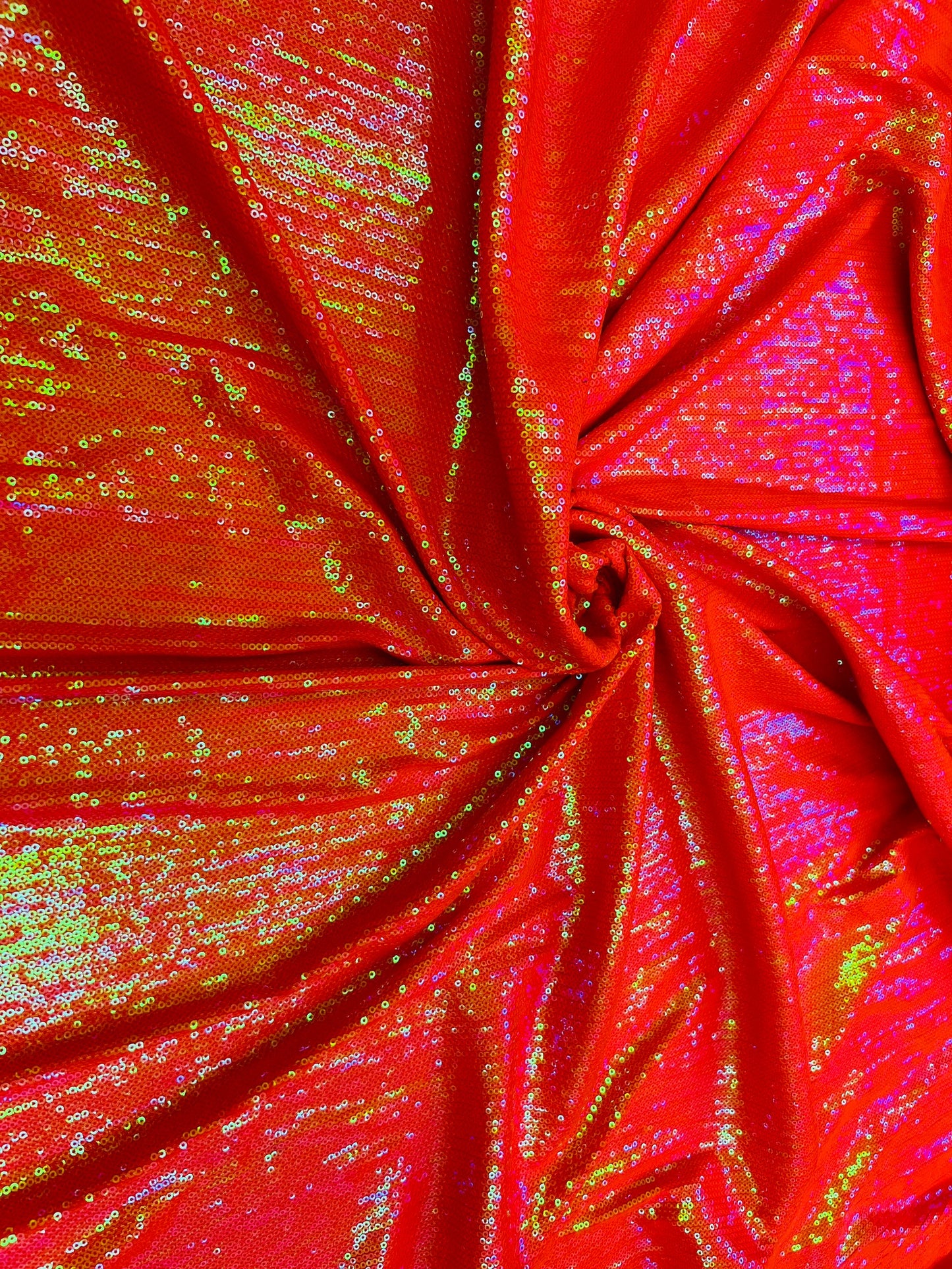 New neon colors iridescent mini sequins design embroidered on spandex base 2-way stretch 58/60” Sold by the YD. Ships Worldwide from L.A