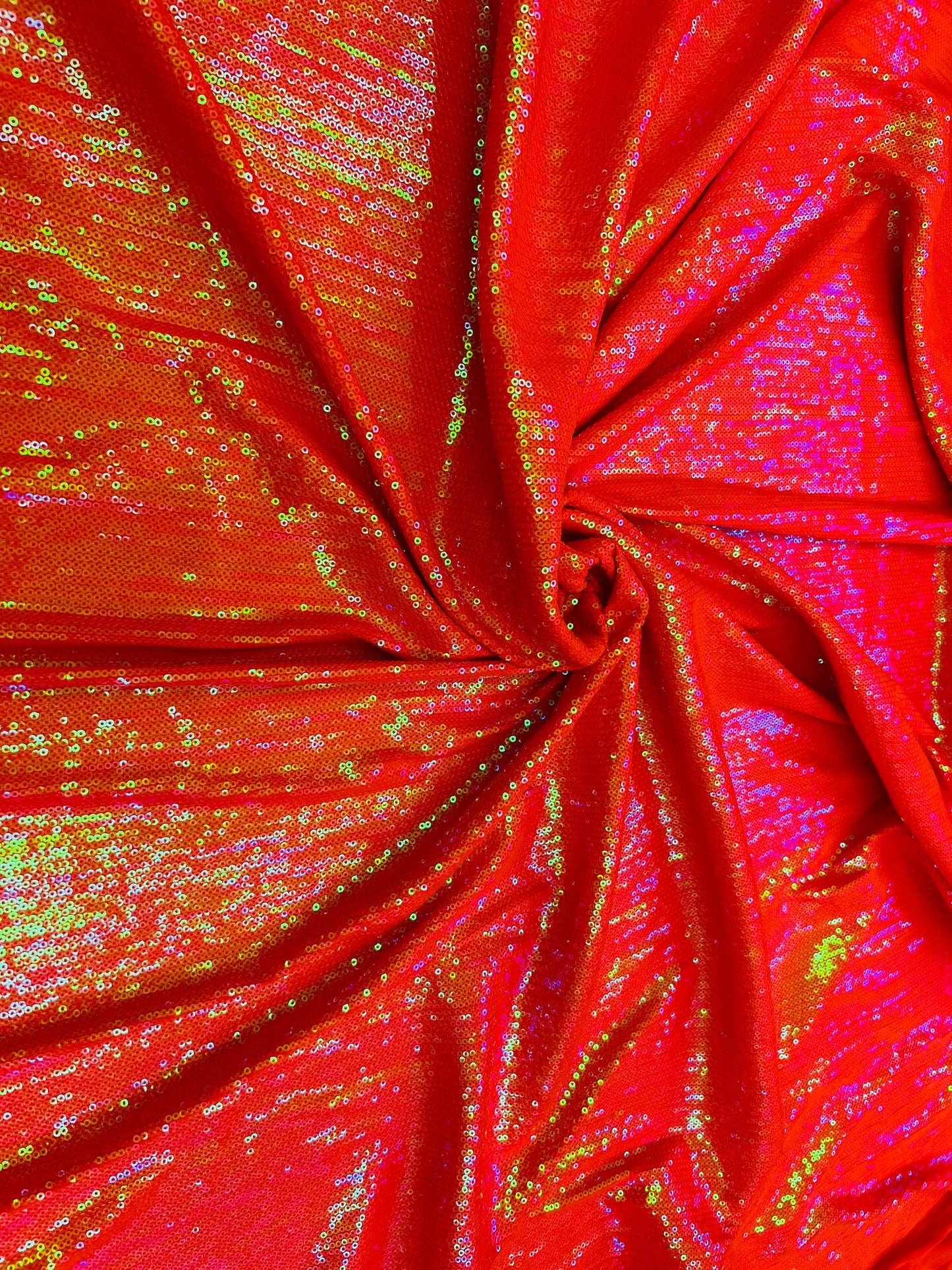 New neon colors iridescent mini sequins design embroidered on spandex base 2-way stretch 58/60” Sold by the YD. Ships Worldwide from L.A