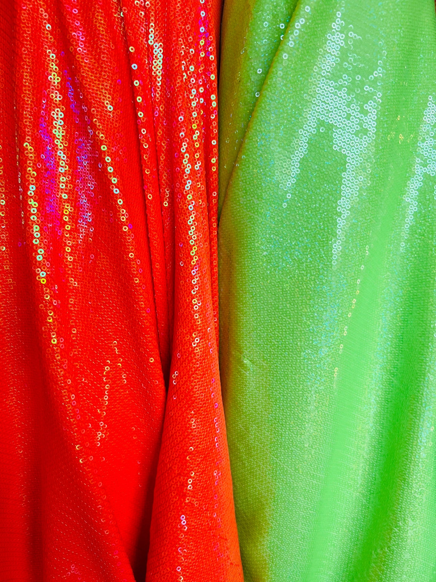 New neon colors iridescent mini sequins design embroidered on spandex base 2-way stretch 58/60” Sold by the YD. Ships Worldwide from L.A