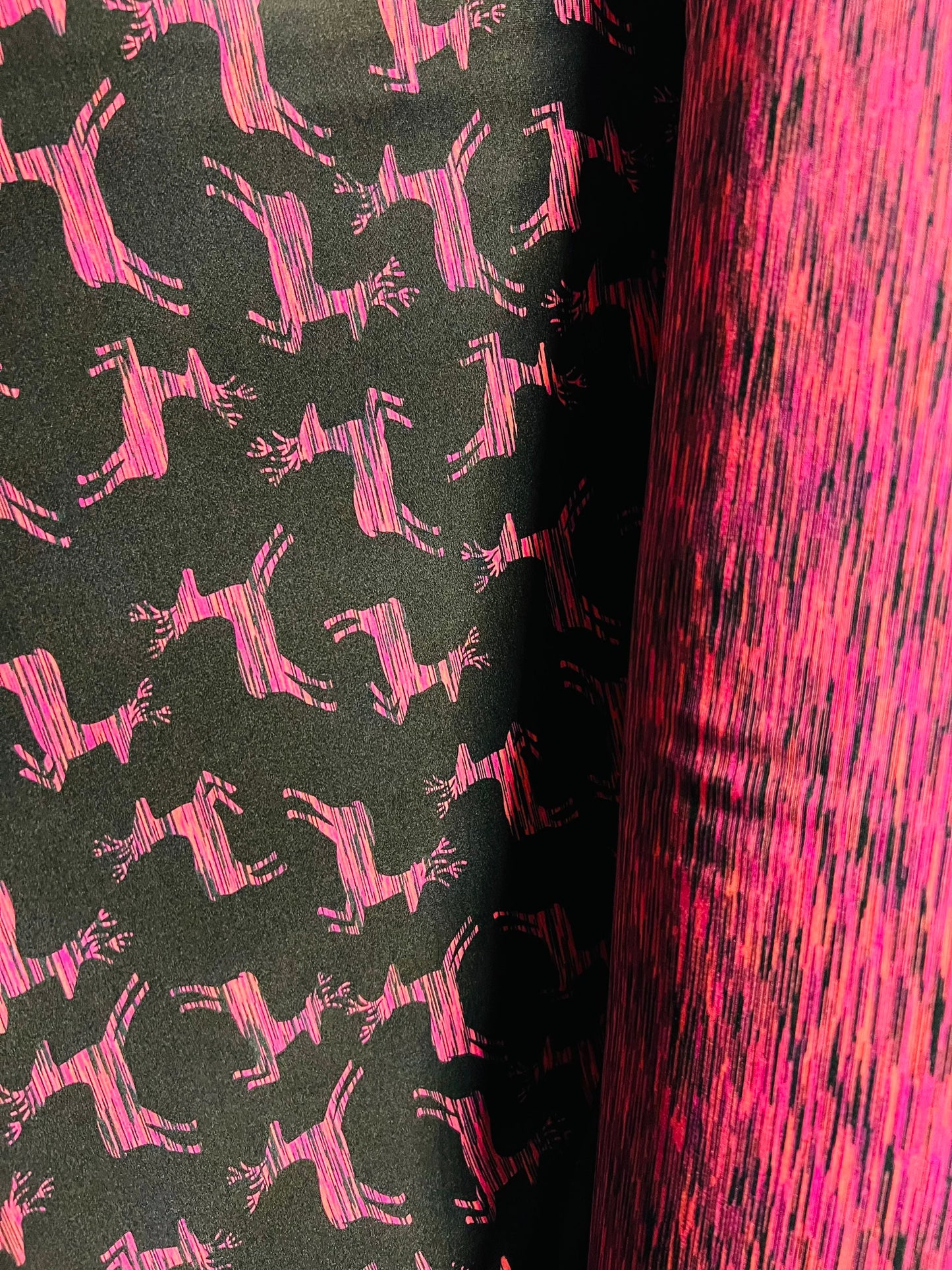 New Deer Hunting design print on great quality of nylon spandex double face 4-way stretch 58/60” Sold by the YD.