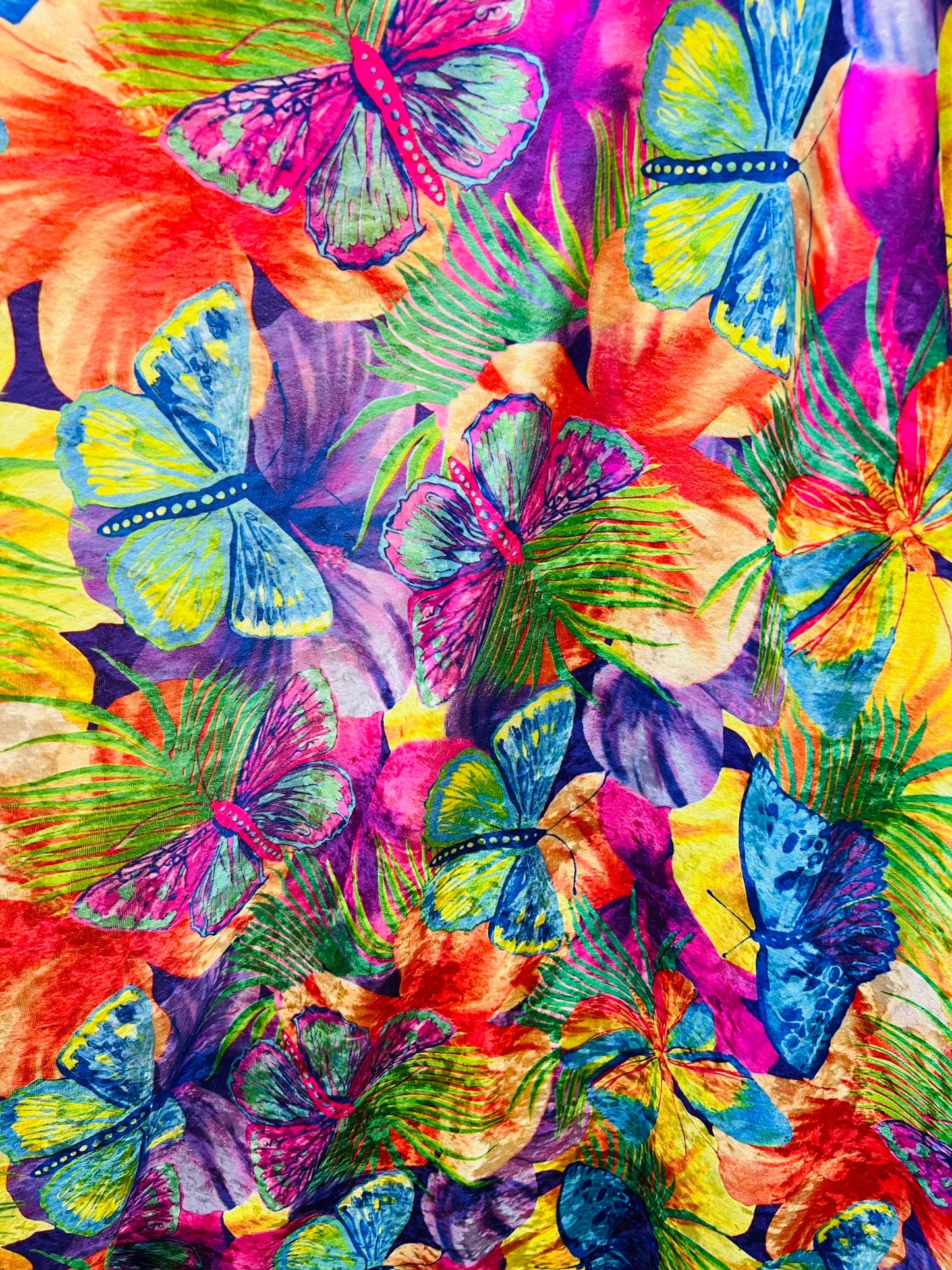 New Butterfly design Rainbow color print on poly velour stretch velvet 2-way stretch and nylon spandex 4way stretch 58/60” Sold by the YD.
