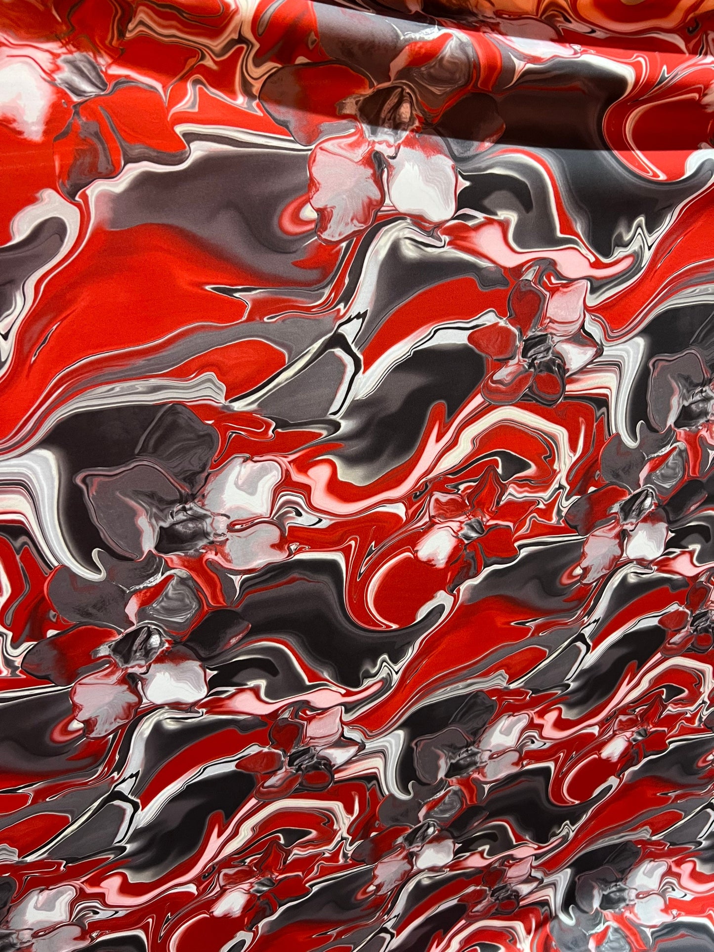 New Abstract Lava design print on great quality of Nylon spandex 4-way stretch 58/60” Sold by the YD. Ships Worldwide from Los Angeles CA.