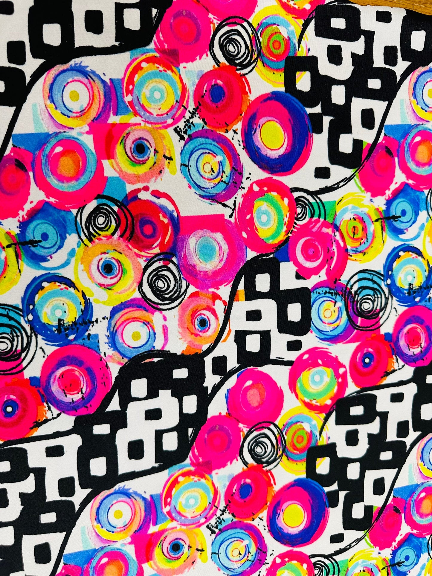 New Geometric abstract design multicolor print on best quality of nylon spandex 4-way stretch 58/60” Sold by the YD.