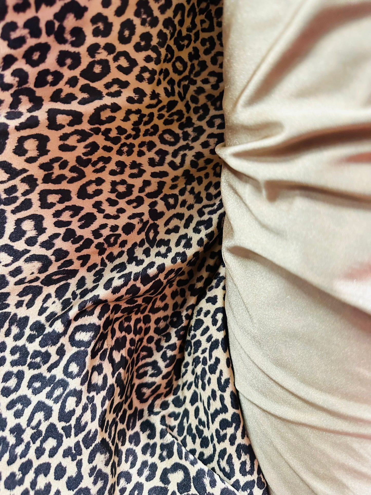 New Exotic Leopard design Nude/Black print nylon spandex 4-way stretch 58/60” Sold by the YD. Ships worldwide from L.A CA