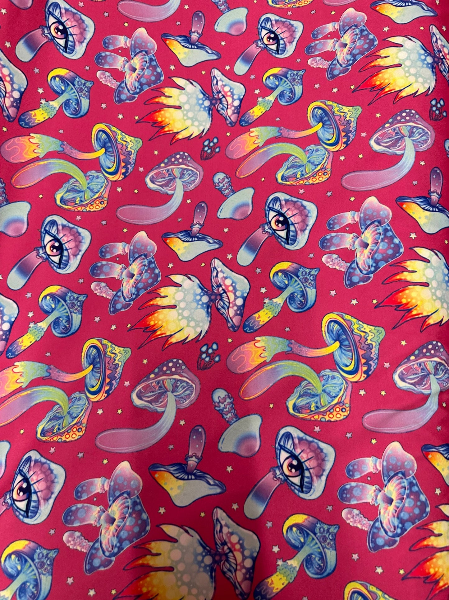 New Magic Mushrooms design print on great quality of nylon spandex 4-way stretch 58/60” Sold by the YD. Ships Worldwide from Los Angeles Cal