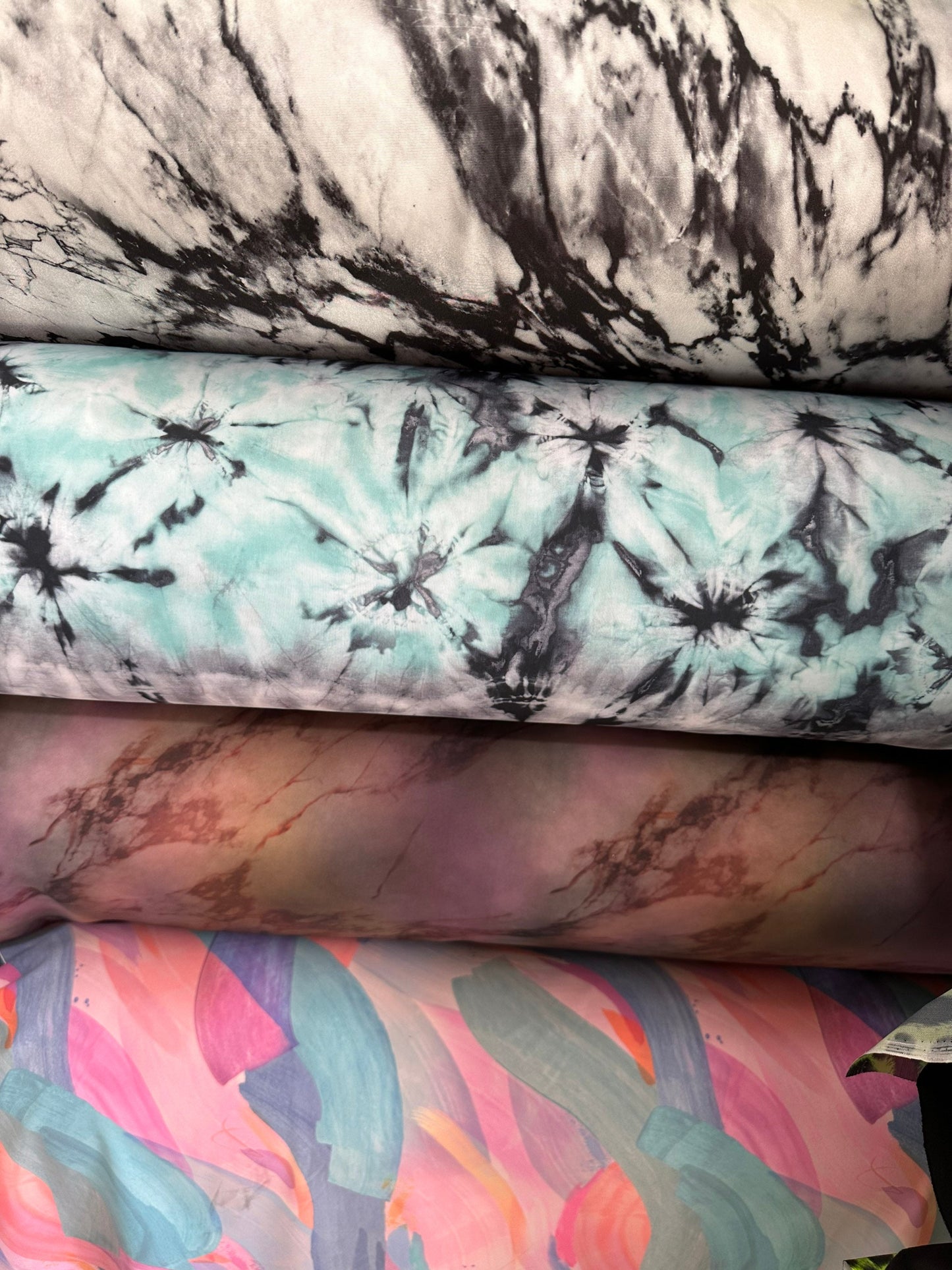 New various abstract designs print on great quality of nylon spandex 4-way stretch 58/60” Sold by the YD. Ships worldwide from L.A CA