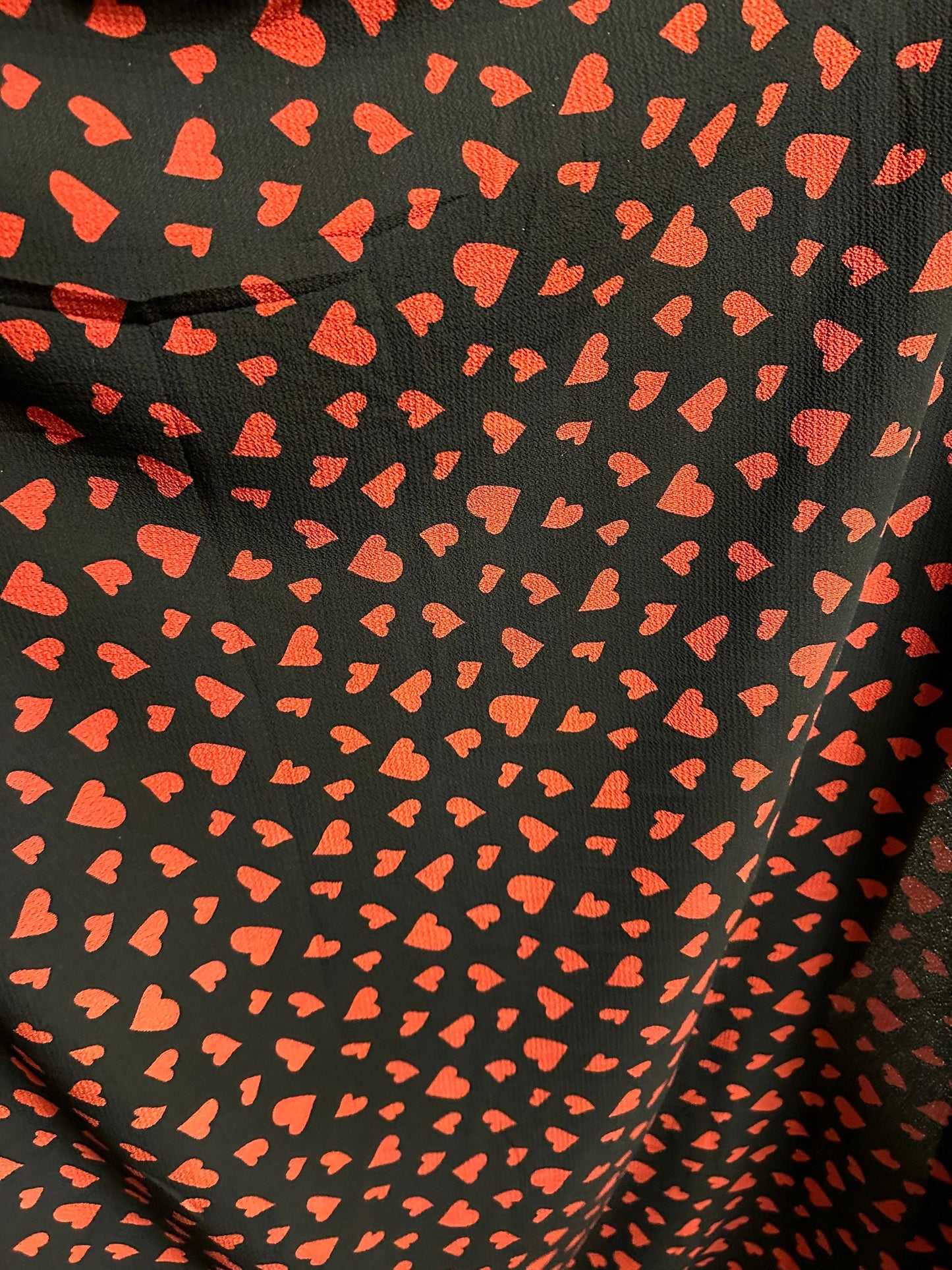 New Romantic Heart design Black/Red print on Polyester crepe spandex one way stretch light fabric 58/60” Sold by the YD.
