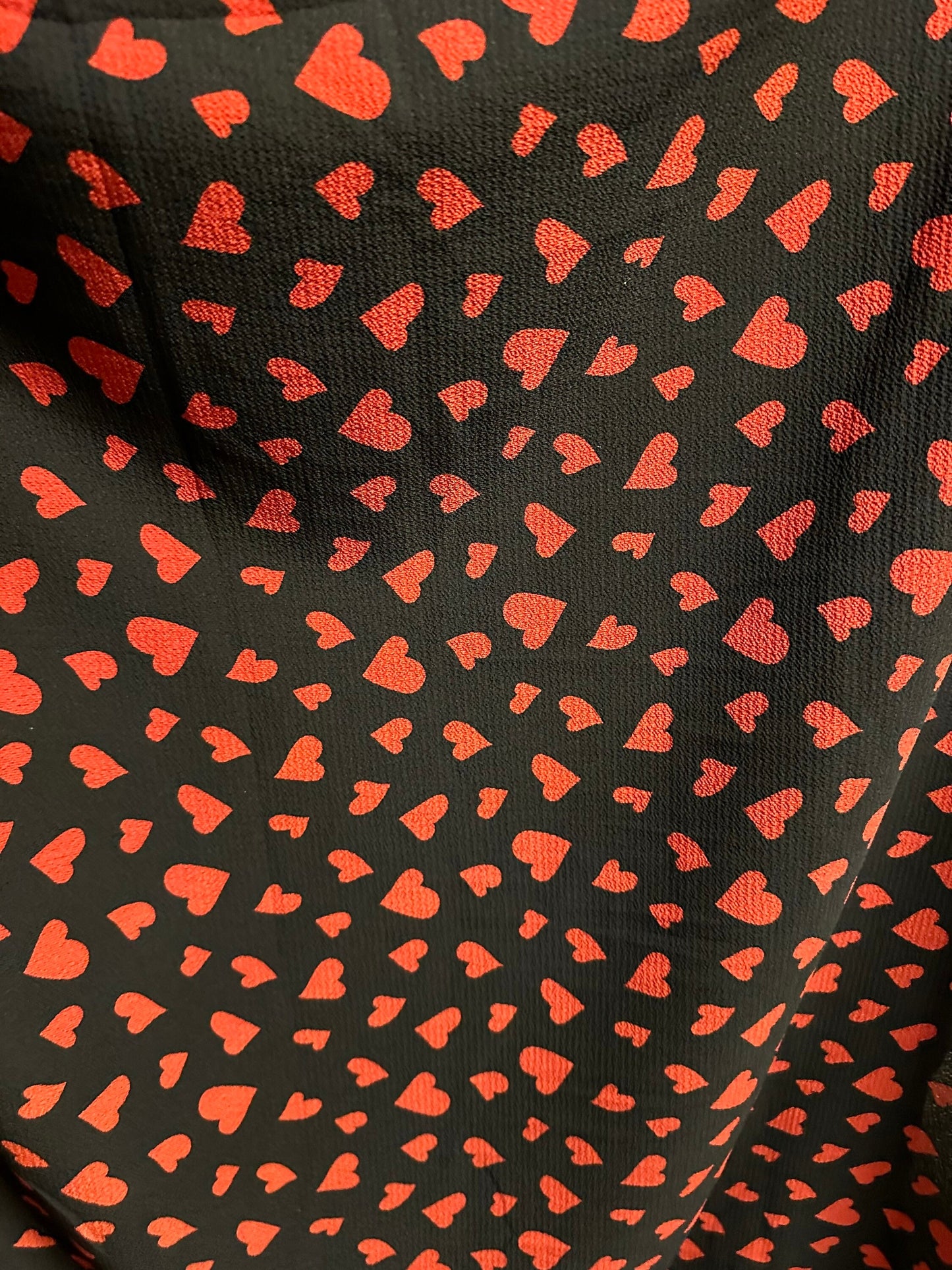 New Romantic Heart design Black/Red print on Polyester crepe spandex one way stretch light fabric 58/60” Sold by the YD.
