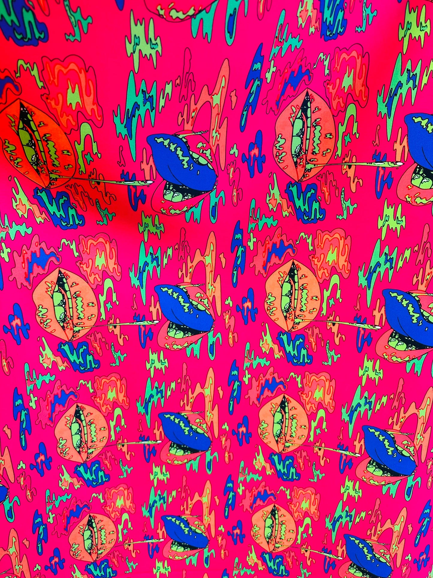 Lips abstract design print on great quality of Neoprene super techno poly spandex 2-way stretch 58/60” Sold by the YD. Ships worldwide