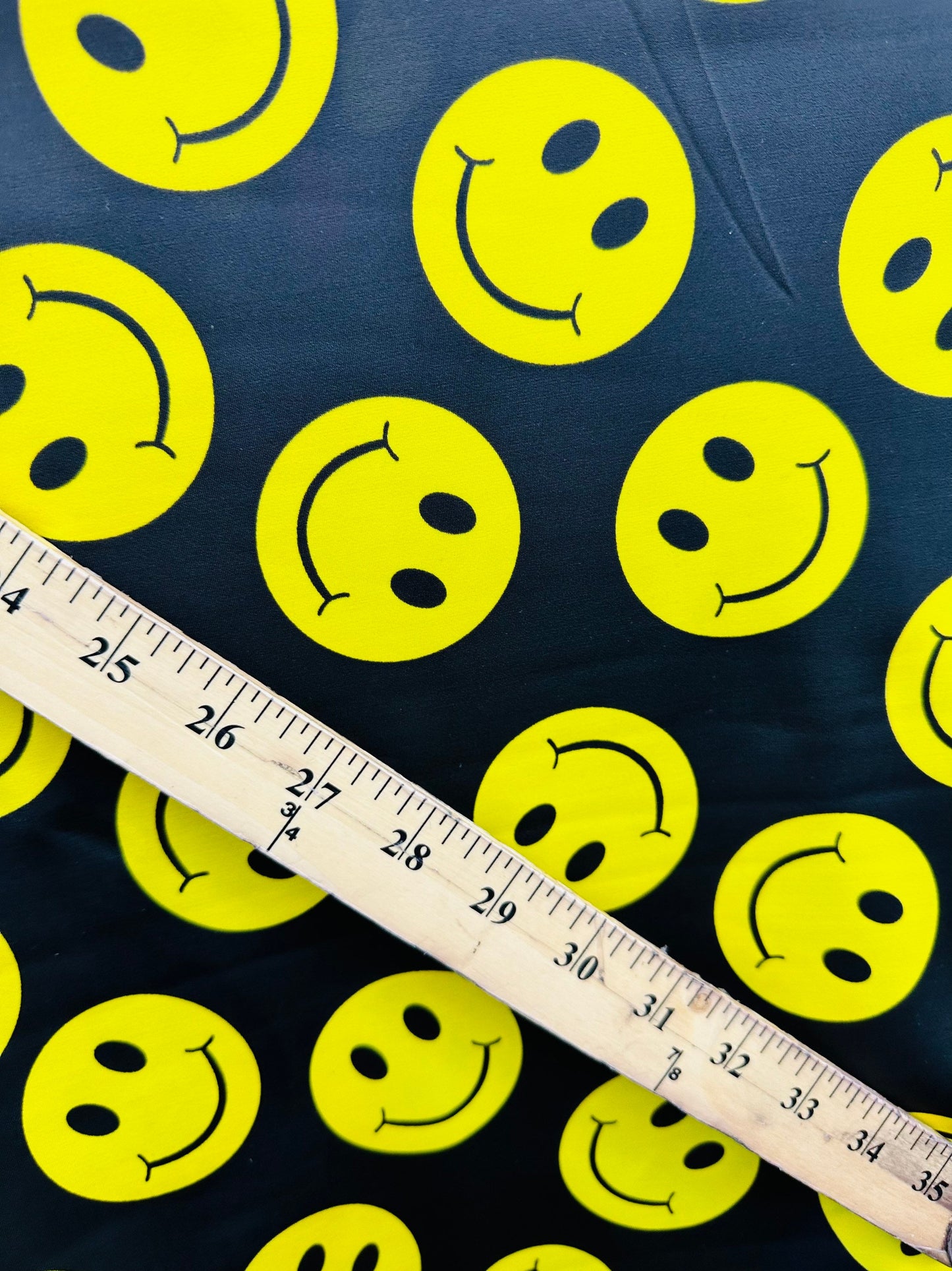 Happy Face Emoji design print on best quality of nylon spandex 4-way stretch 58/60” Sold by the YD. Ships worldwide from L.A