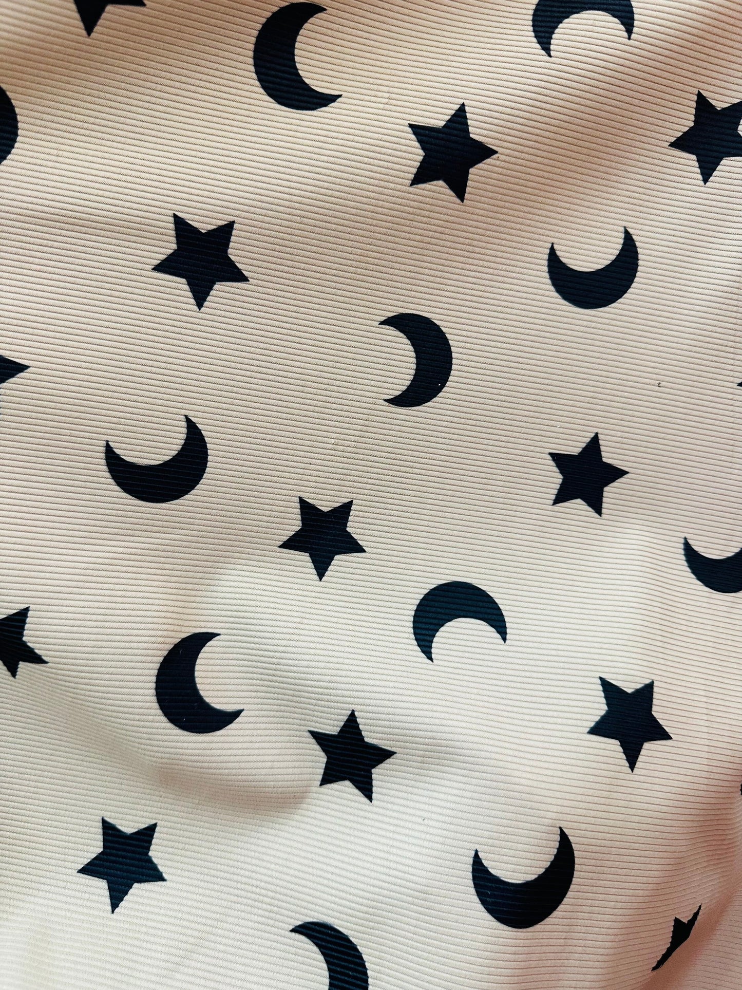 Ribbed spandex starts and moon high quality 4-way stretch 58/60” Sold by the YD. Ships worldwide from Los Angeles California USA