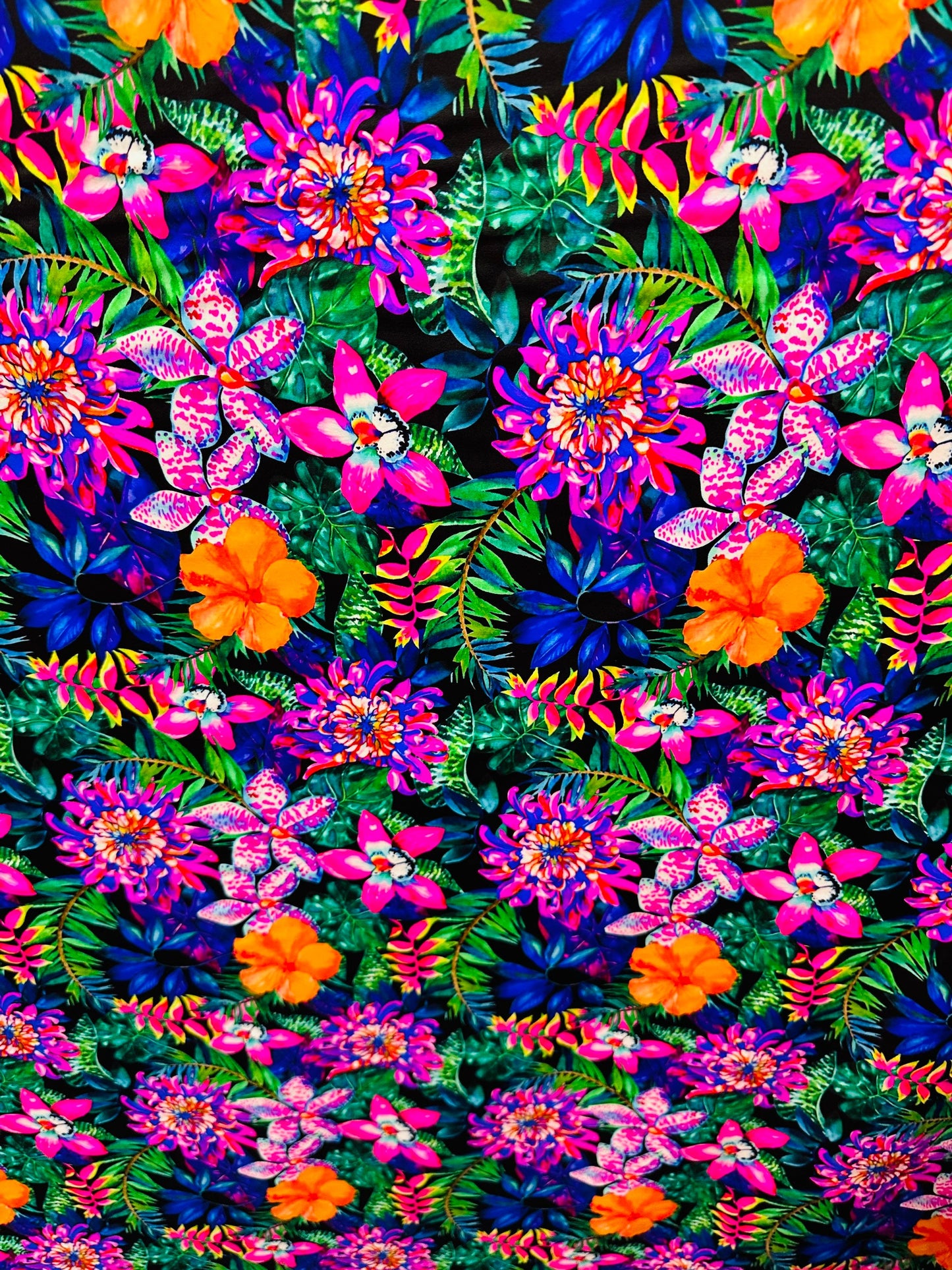 Colorful tropical design print on best quality of nylon spandex 4-way stretch 58/60” Sold by the YD. Ships worldwide from L.A