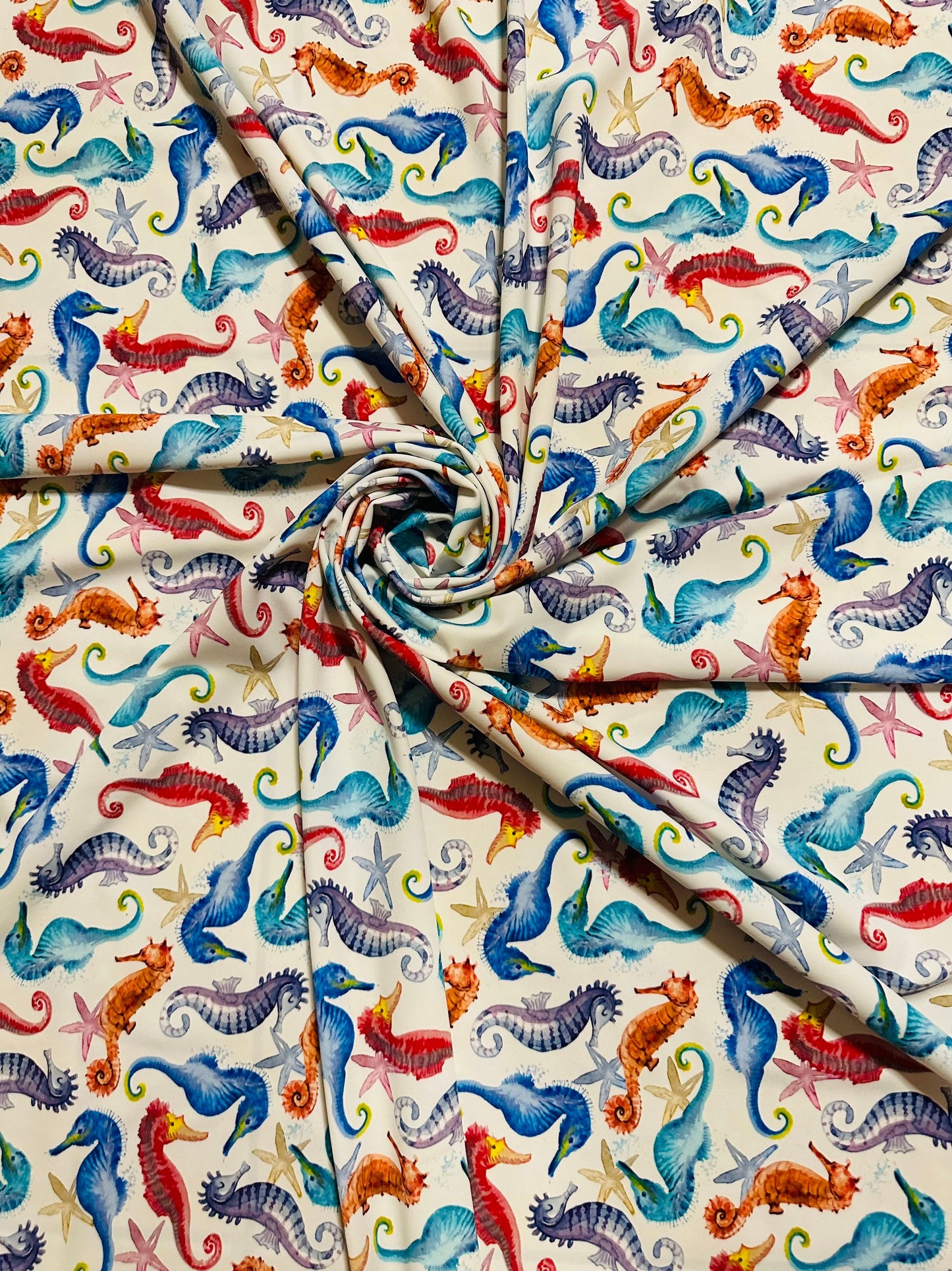 Seahorses colorful design print on best quality of nylon spandex 4-way stretch 58/60”