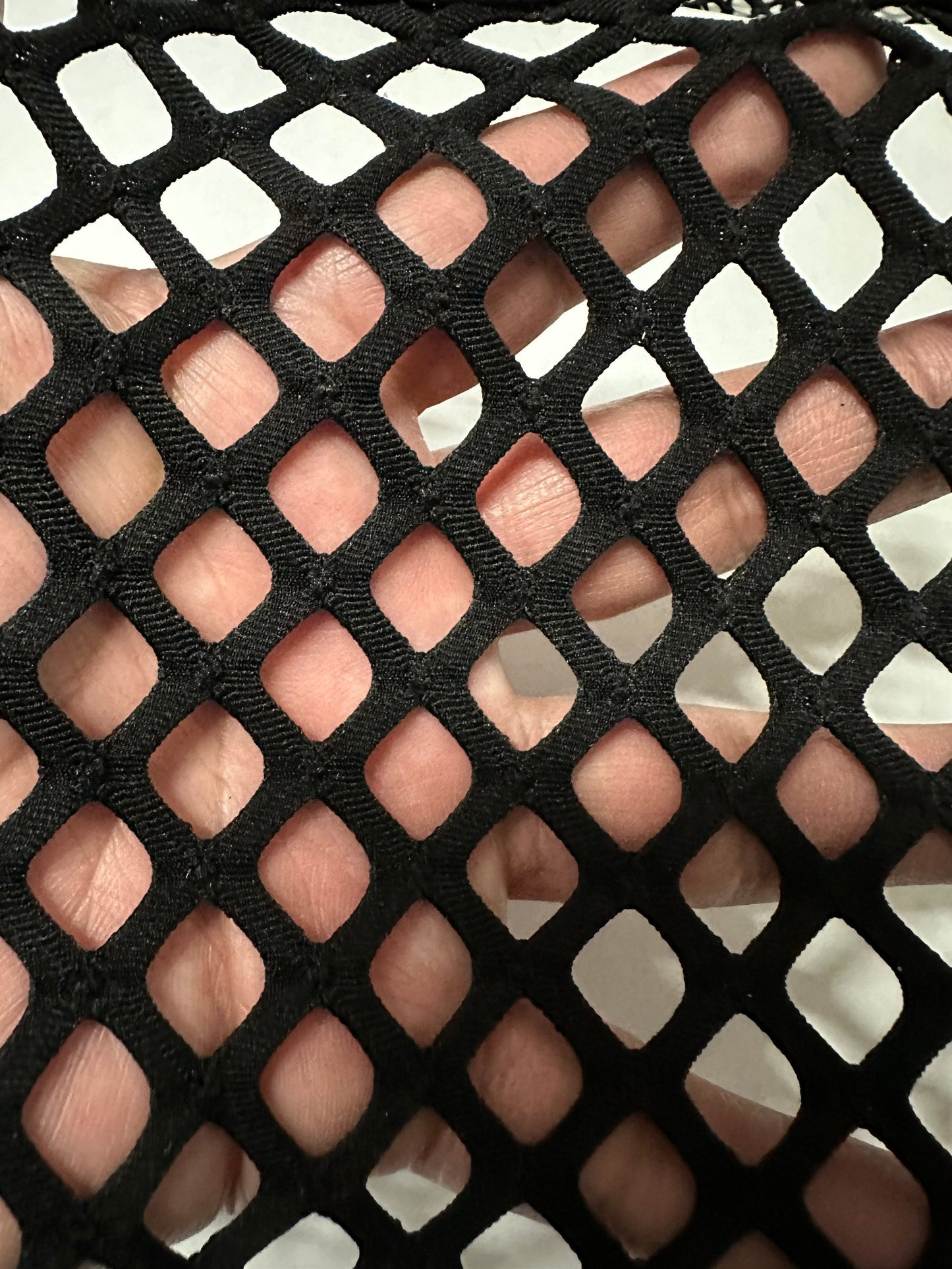 Jumbo size black diamond fishnet nylon spandex 2-way stretch 58/60” Sold by the YD. Ships worldwide from Los Angeles California USA
