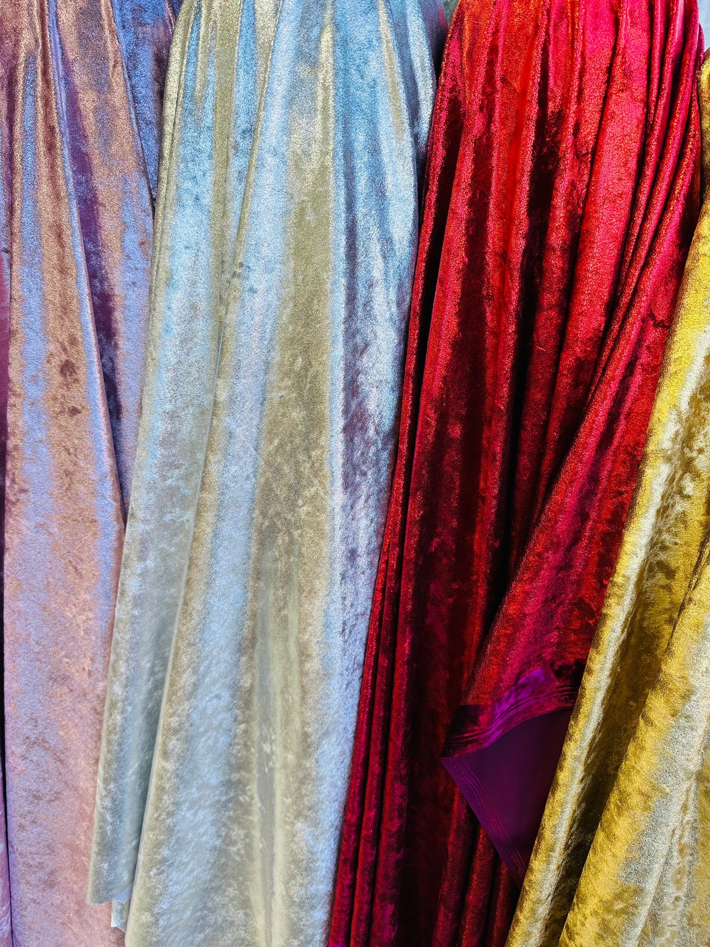 Luxury shimmer stretch velvet high quality 4-way stretch 58/60” Sold by the YD. Ships worldwide from Los Angeles California USA