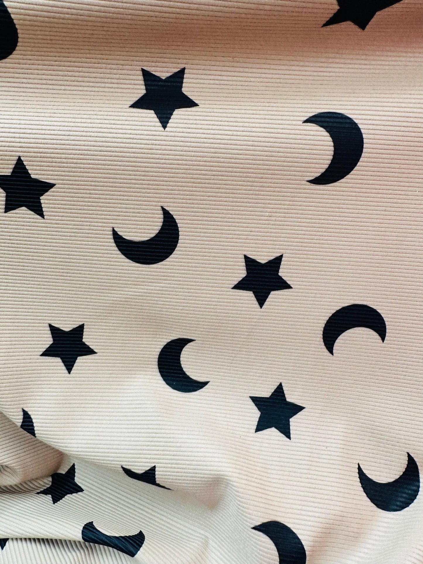 Ribbed spandex starts and moon high quality 4-way stretch 58/60” Sold by the YD. Ships worldwide from Los Angeles California USA