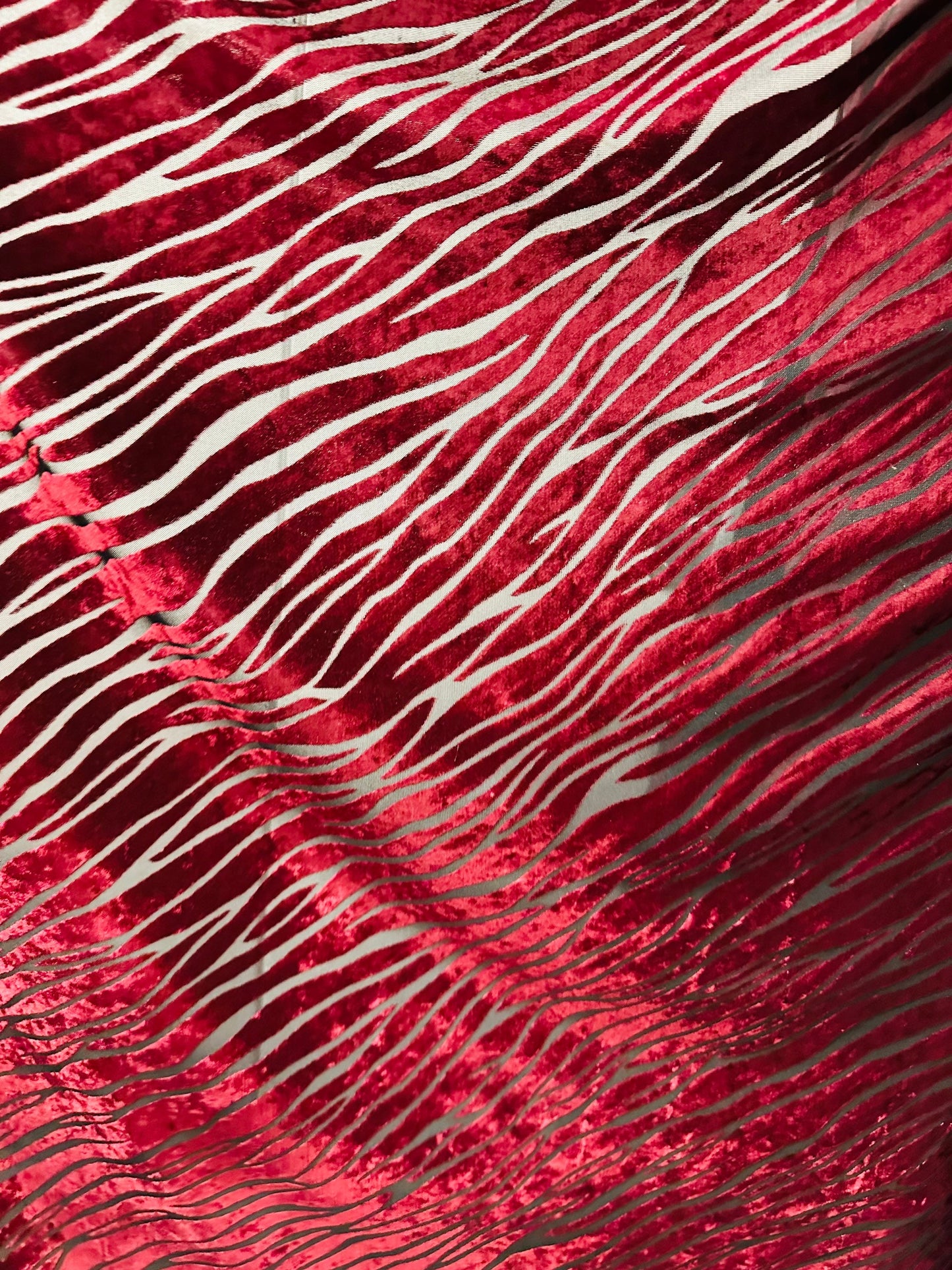 Exotic zebra design Merlot color luxury burnout stretch velvet 2-way stretch 58/60” Sold by the YD.