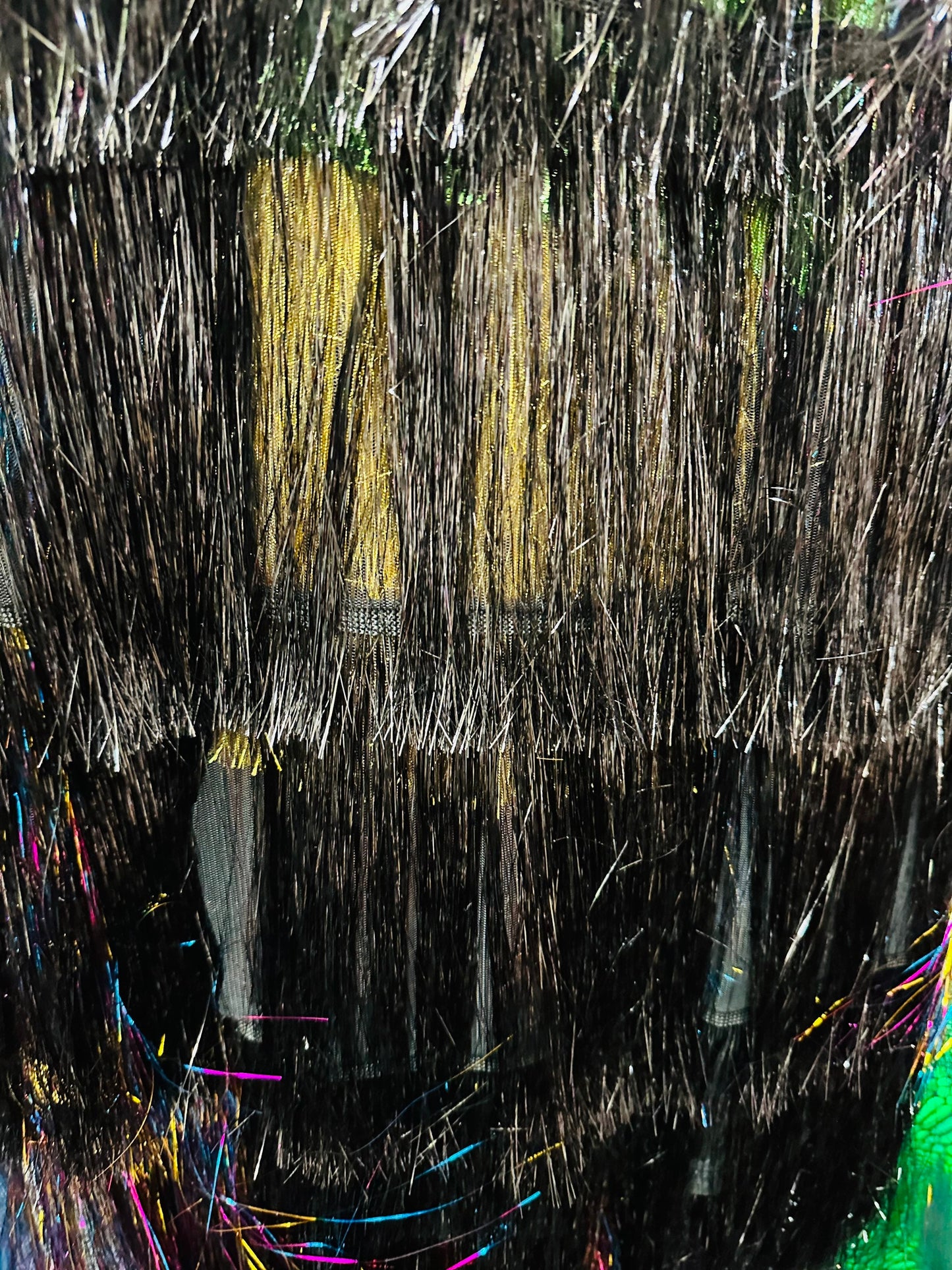 Luxury Tinsel foil Fringe embroidered on stretch mesh 4-way stretch 58/60” Sold by the YD.