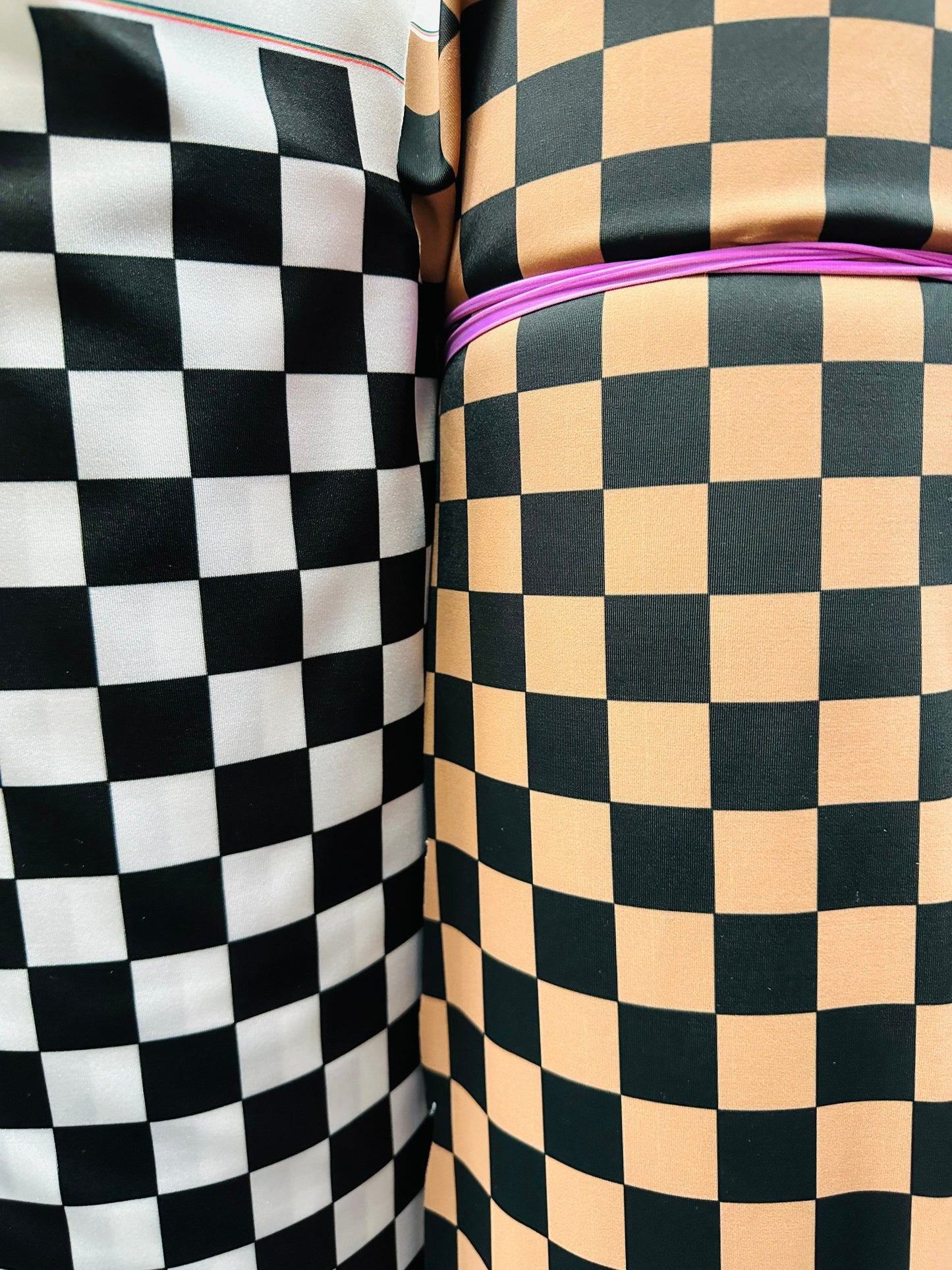 Checkered design 1” print on great quality of nylon spandex 4-way 58/60” Sold by the YD. Ships Worldwide from Los Angeles California USA.