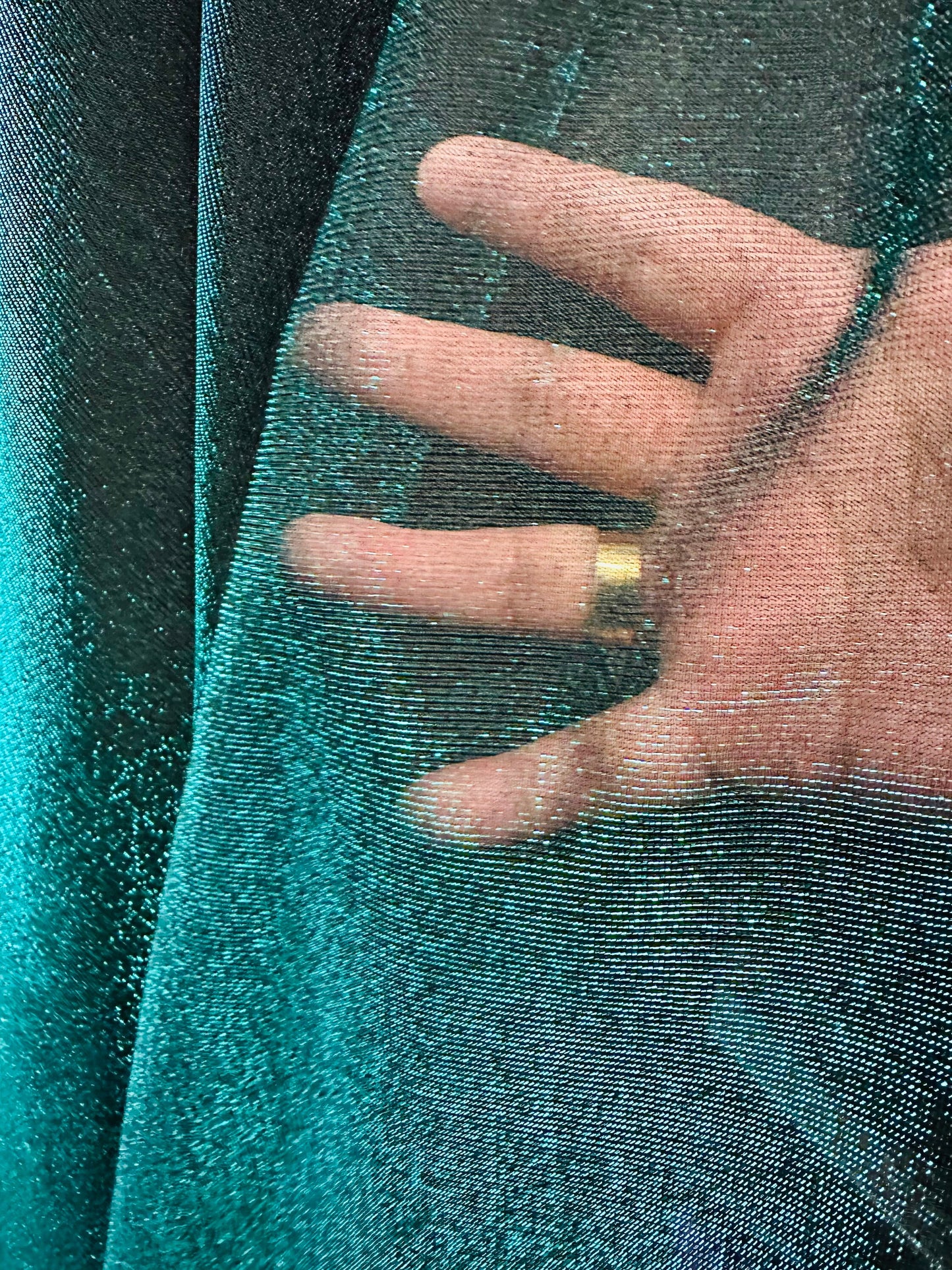 Iridescent metallic Black/Teal 2 tone mesh 2-way stretch 58/60” Sold by the YD. Ships worldwide from Los Angeles California USA