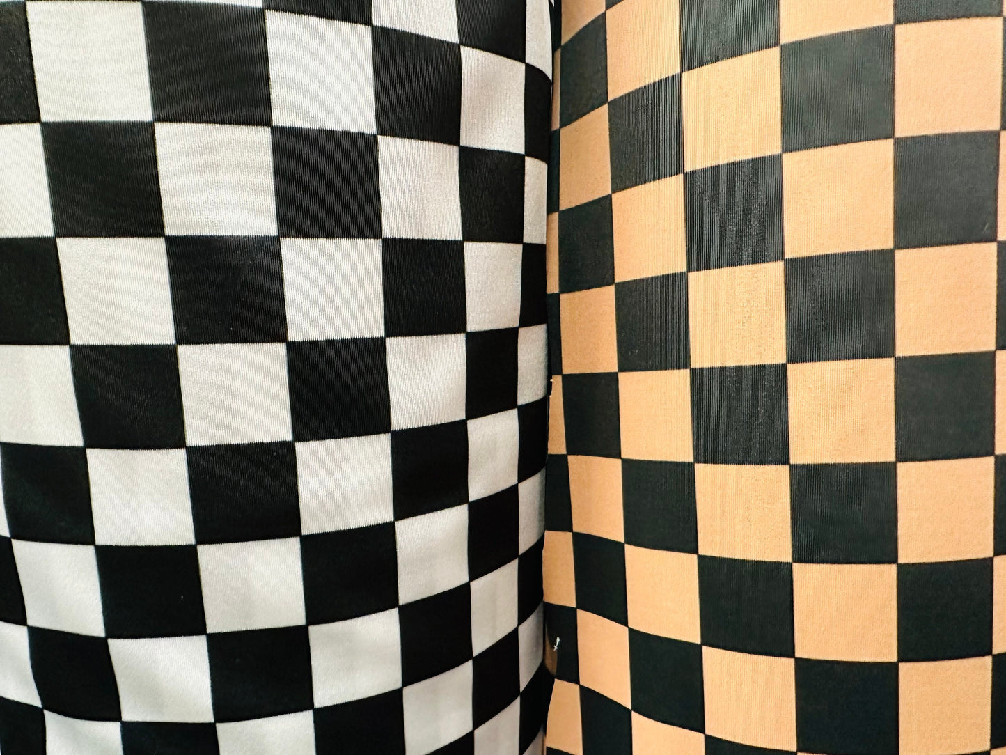 Checkered design 1” print on great quality of nylon spandex 4-way 58/60” Sold by the YD. Ships Worldwide from Los Angeles California USA.