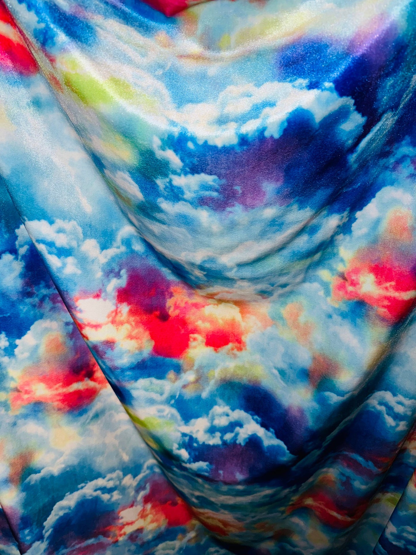 New Celestial clouds design print on great quality of stretch velvet4-way Stretch 58/60” Sold by the YD. Ships worldwide from Los Angeles CA