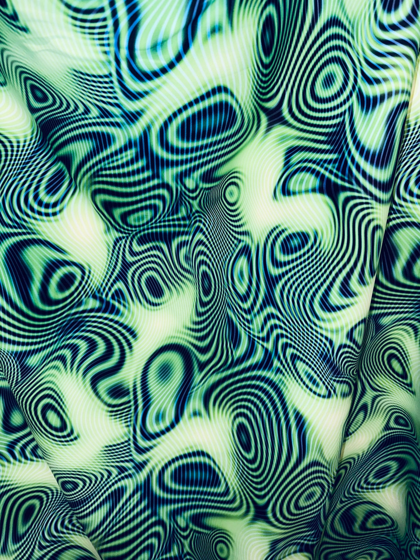 New psychedelic abstract design Nylon spandex fabric 4way Stretch. Fabric sold by the yard 58/60” ships worldwide from Los Angeles CA