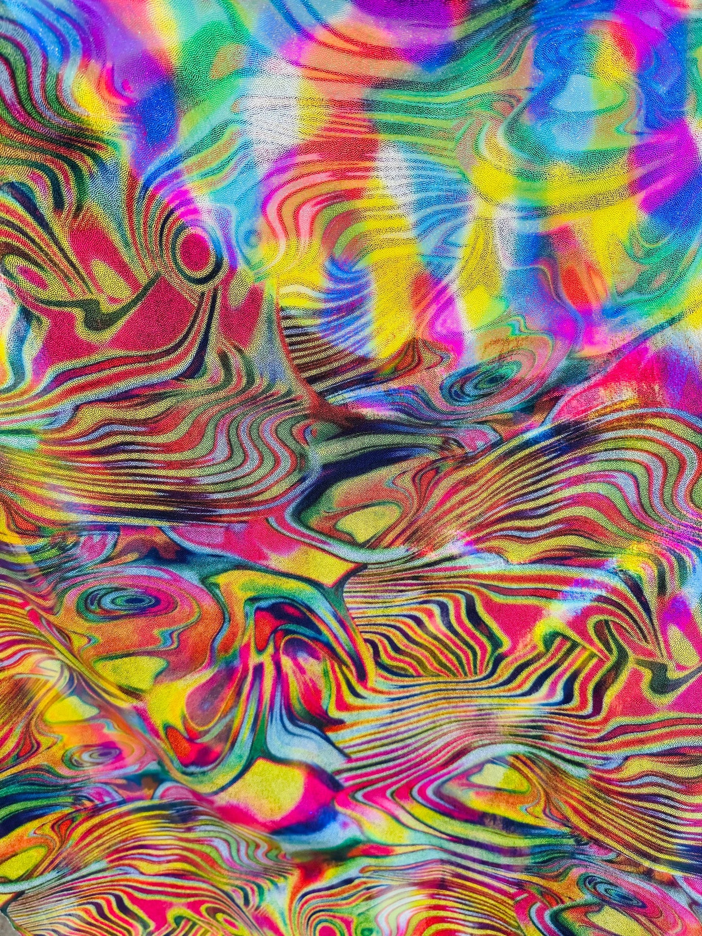 New Modern abstract Lava design hologram metallic nylon spandex 4-way stretch 58/60” Sold by the YD. Ships worldwide from Los Angeles