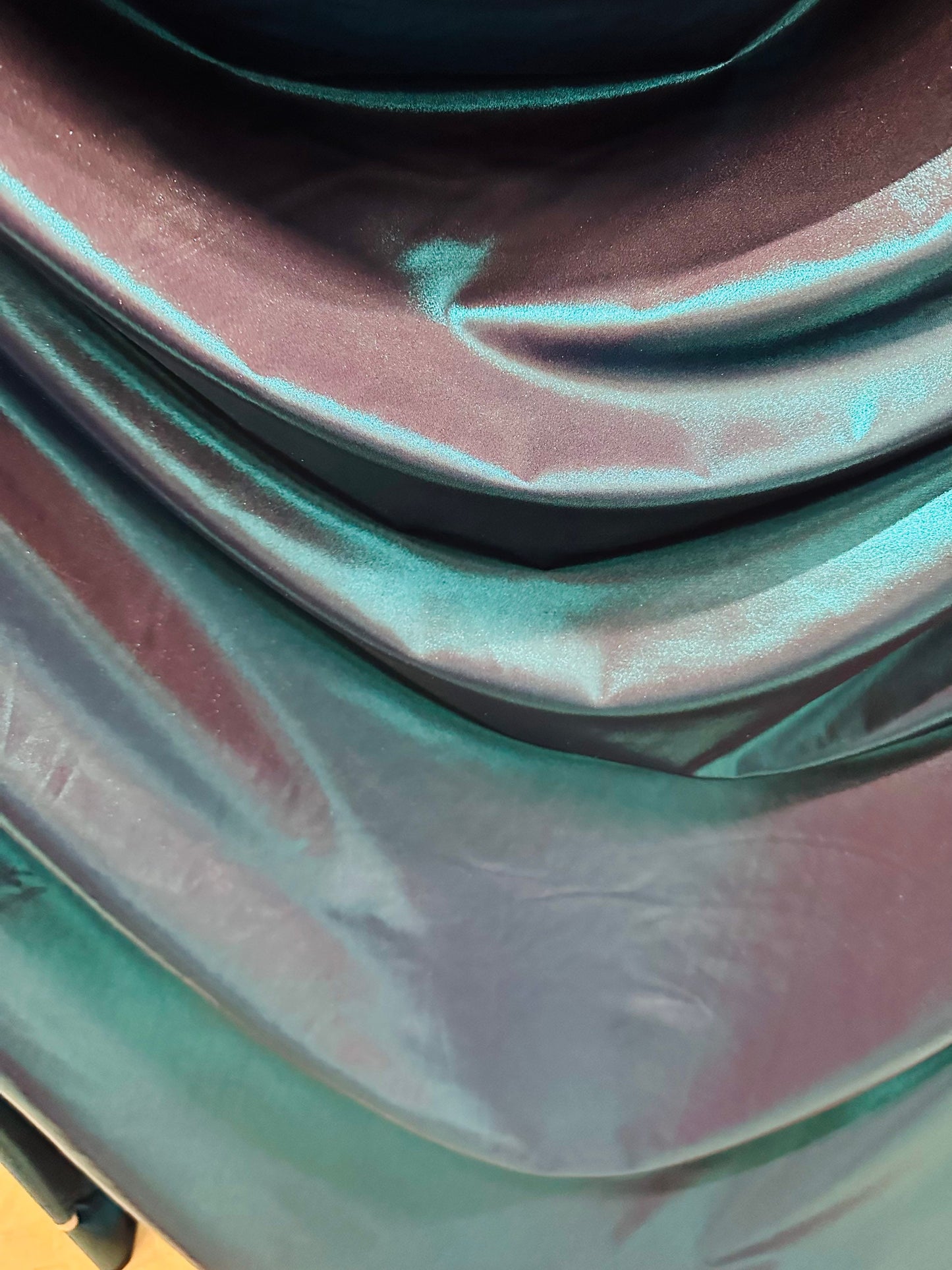 Metallic nylon spandex with foggy foil Navy/Teal iridescent foil 4-way stretch 58/60” Sold by the YD. Ships worldwide