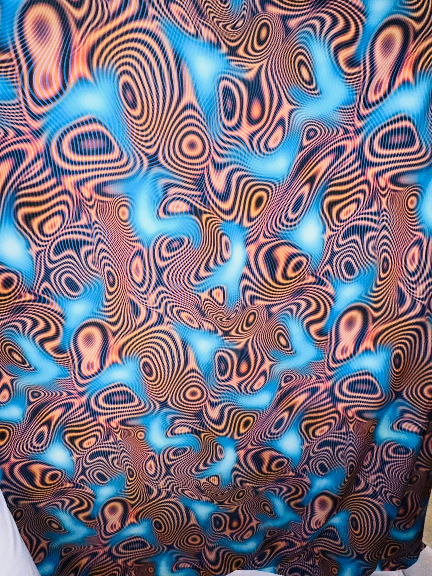 New psychedelic abstract design high quality of Nylon spandex fabric 4way Stretch. Fabric sold by the yard 58/60” ships worldwide from LA