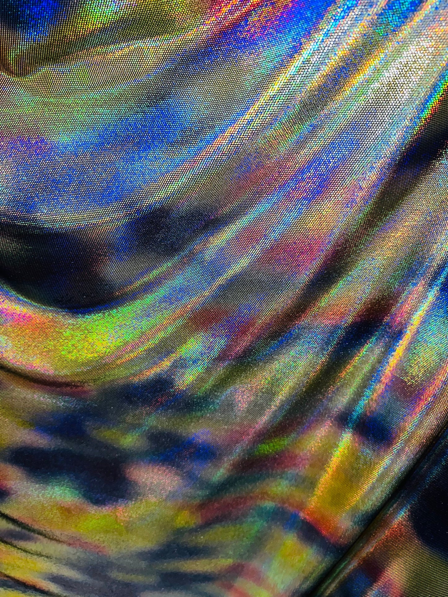 Chameleon Exotic design rainbow iridescent metallic stretch velvet 4-way stretch 58/60” Sold by the YD.