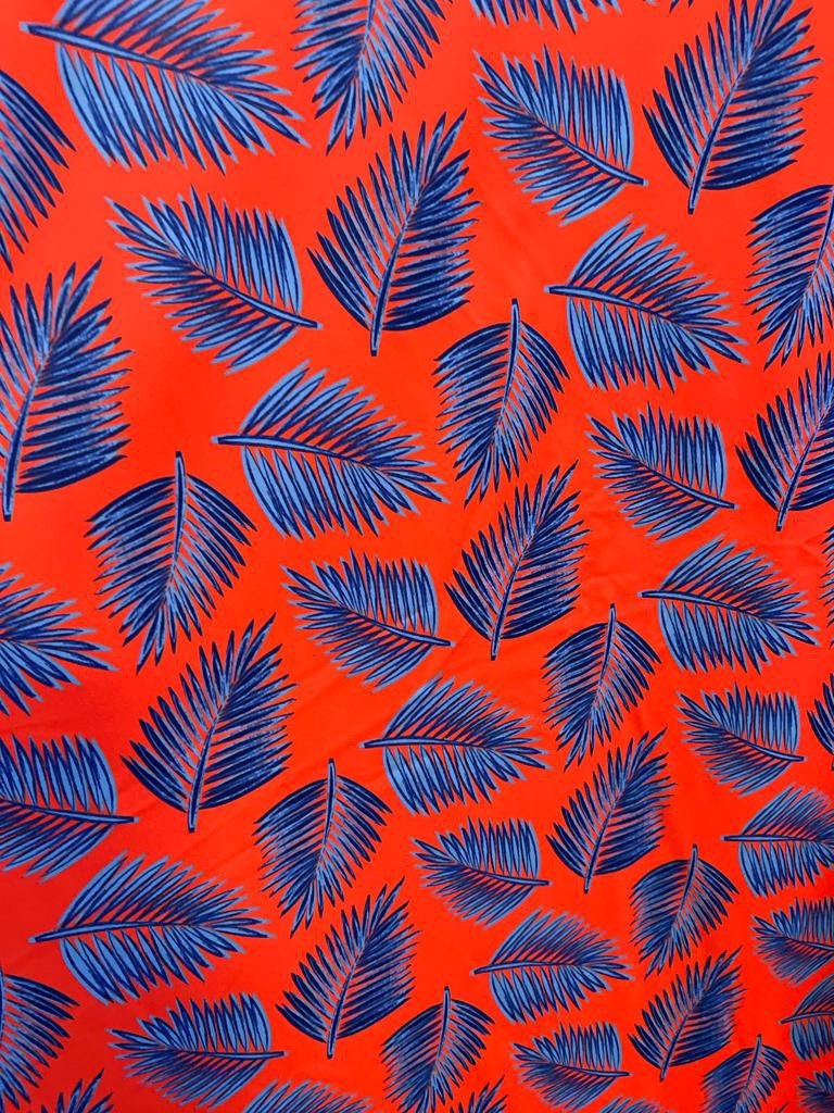 New Tropical Leaf design print on best quality of nylon spandex 4-way stretch 58/60” Sold by the YD. Ships worldwide from Los Angeles Calif