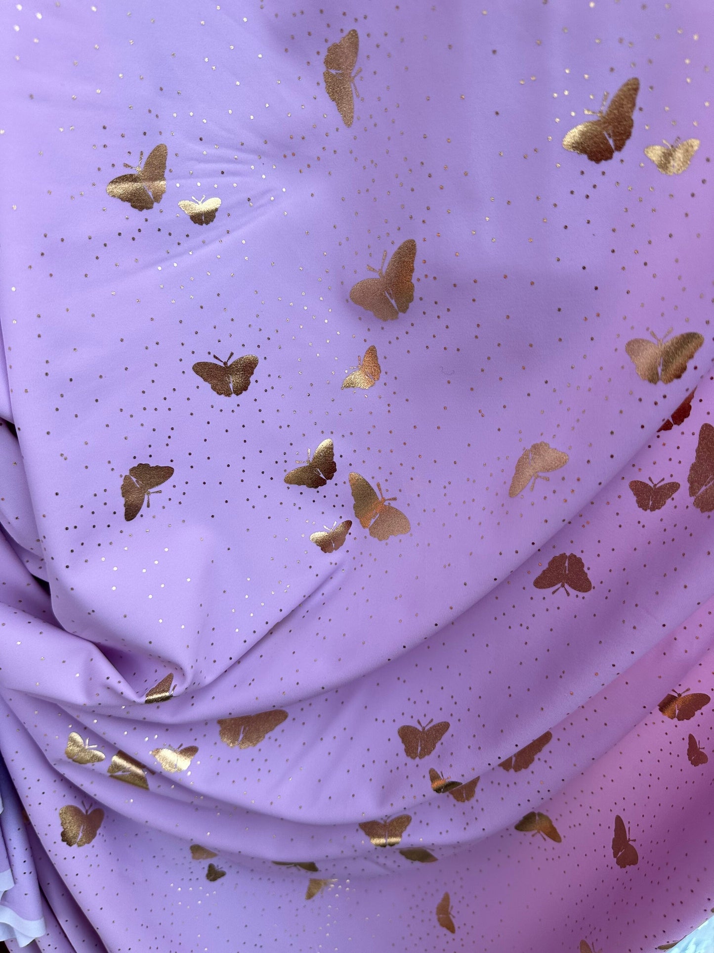 New metallic Butterfly design on best quality of nylon spandex 4-way stretch Lavender/Gold & lavender midnight blue ombré design