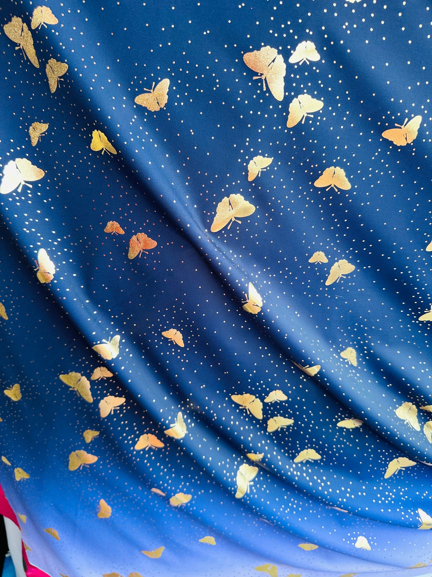 New metallic Butterfly design on best quality of nylon spandex 4-way stretch Lavender/Gold & lavender midnight blue ombré design
