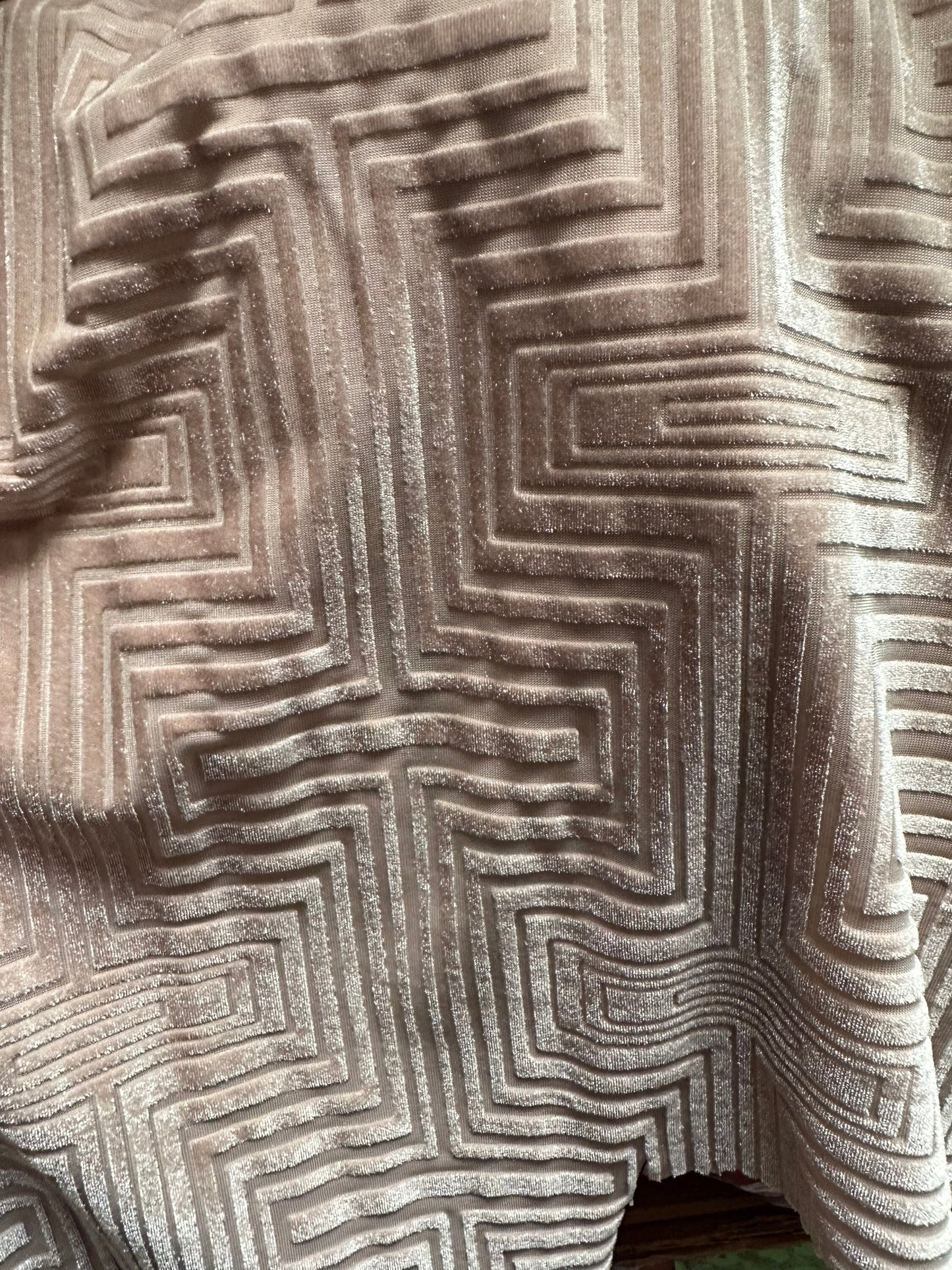 New Luxury Vision Geometric design burnout stretch velvet 4-way stretch blush/pink 58/60” Sold by the YD.