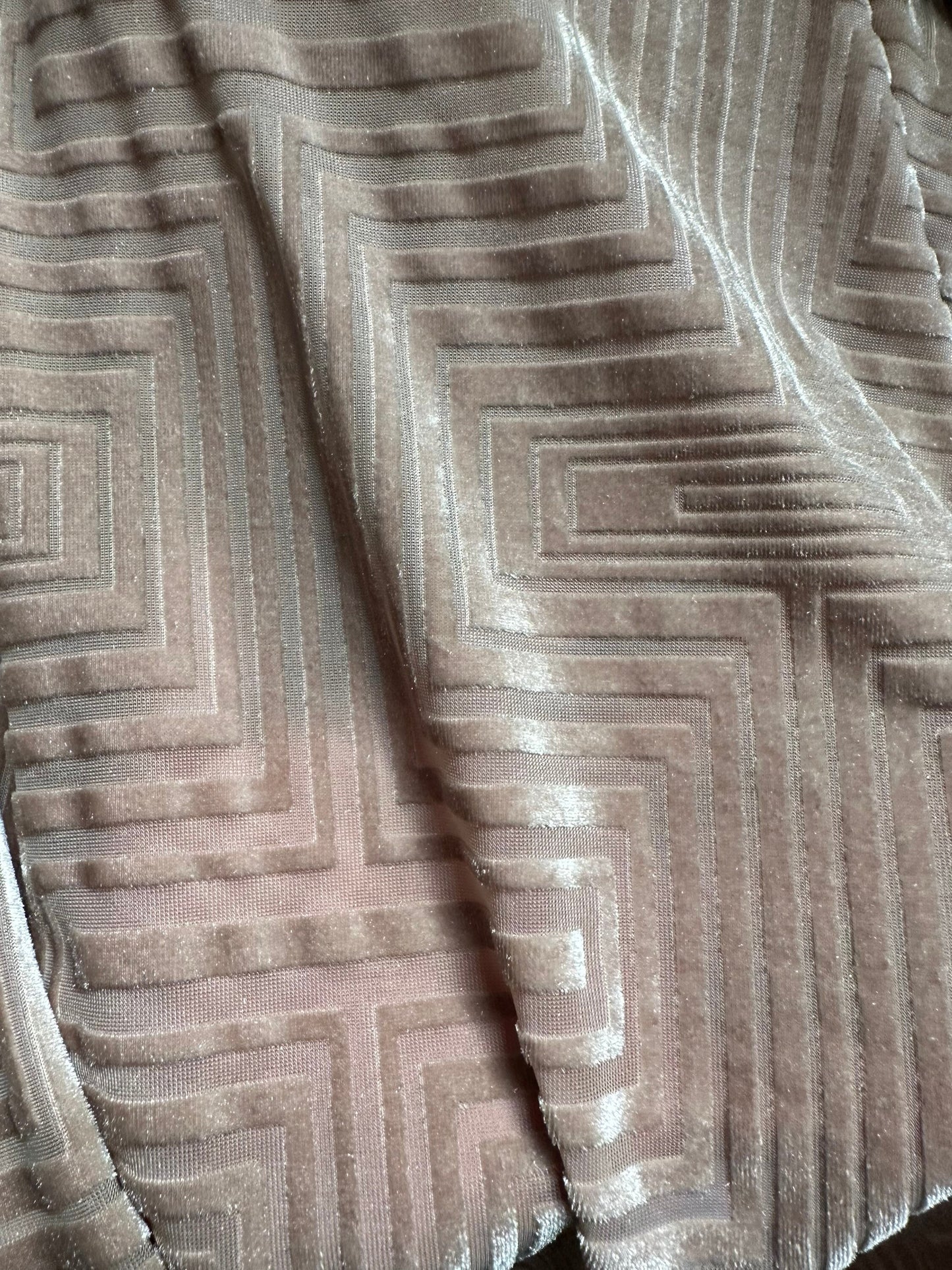 New Luxury Vision Geometric design burnout stretch velvet 4-way stretch blush/pink 58/60” Sold by the YD.
