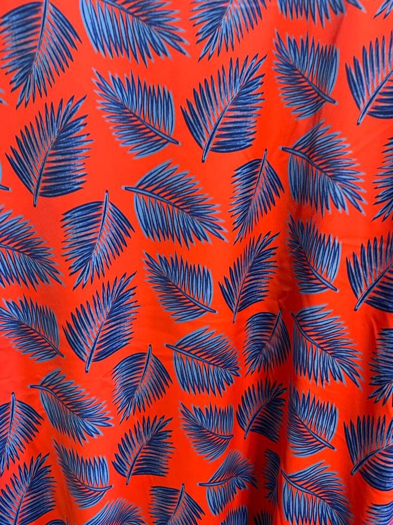 New Tropical Leaf design print on best quality of nylon spandex 4-way stretch 58/60” Sold by the YD. Ships worldwide from Los Angeles Calif