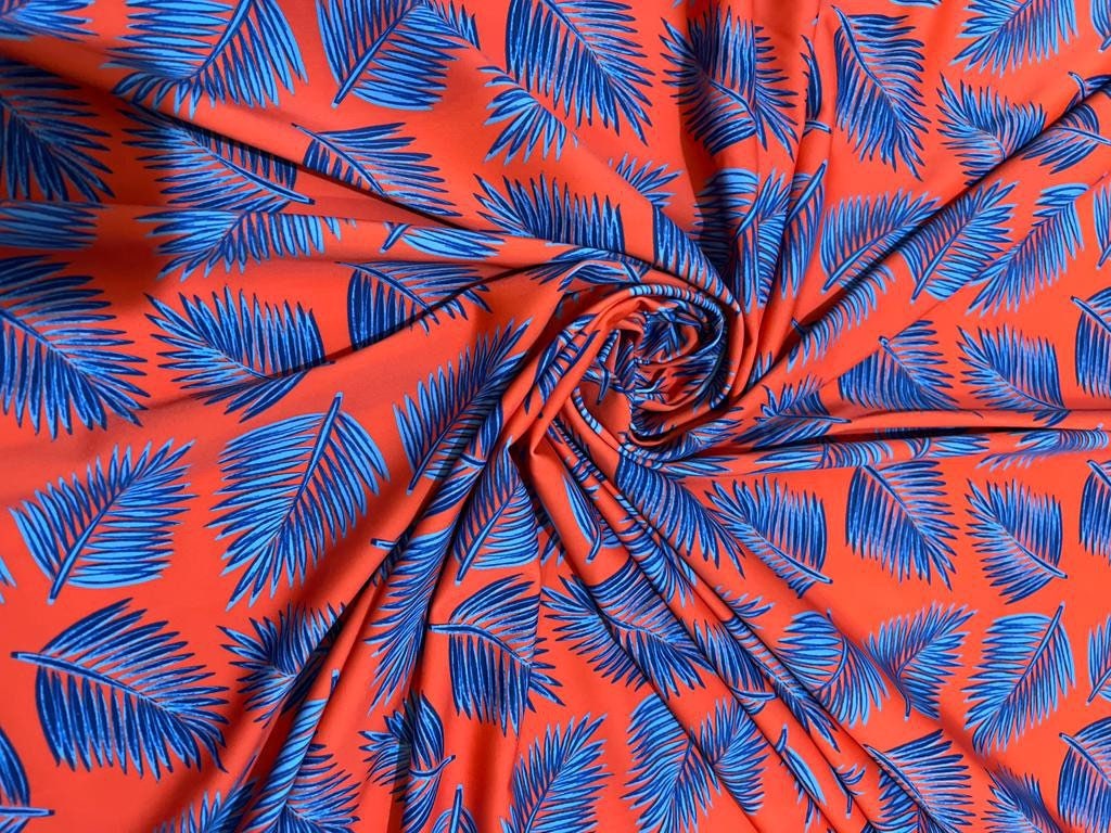 New Tropical Leaf design print on best quality of nylon spandex 4-way stretch 58/60” Sold by the YD. Ships worldwide from Los Angeles Calif