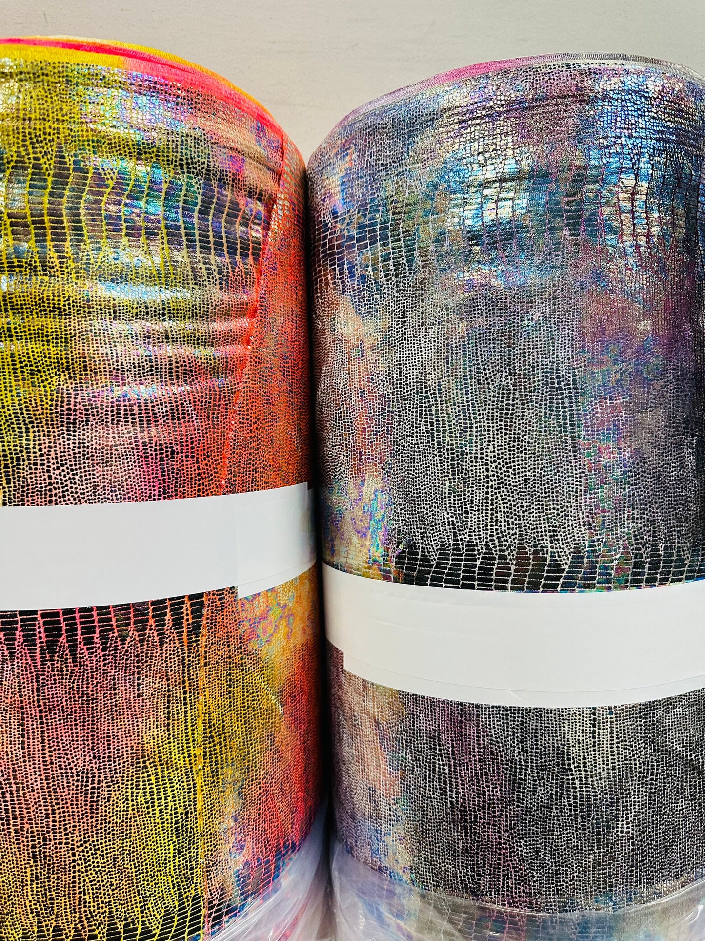 New Alligator design on metallic stretch velvet with foil 4-way stretch 58/60”
