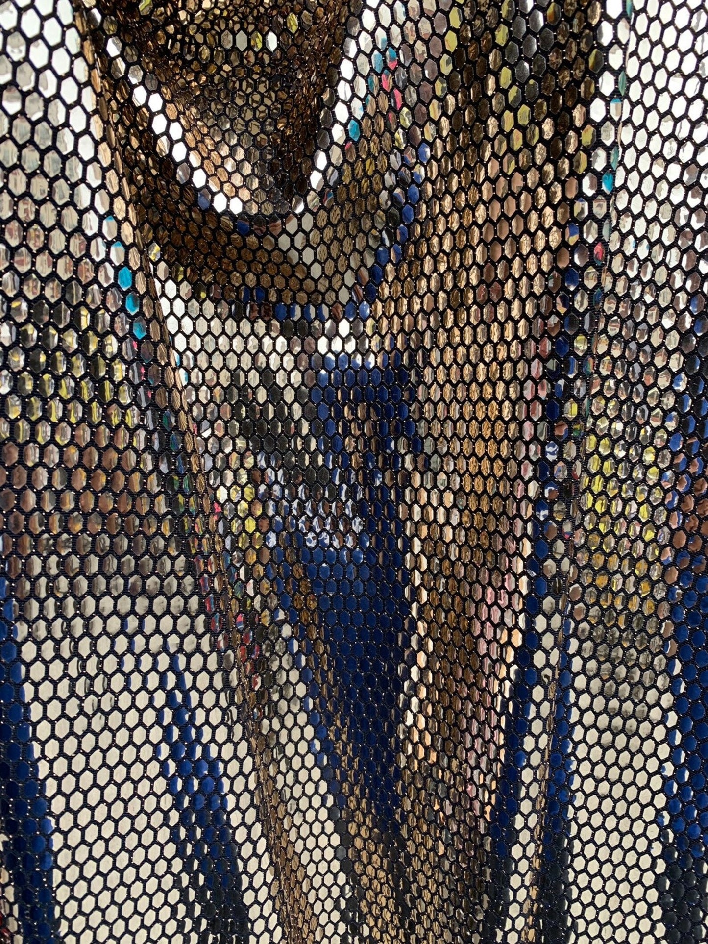 New Hexagon geometric sequins design super shiny sequins on metallic nylon spandex 2way stretch 58/60”